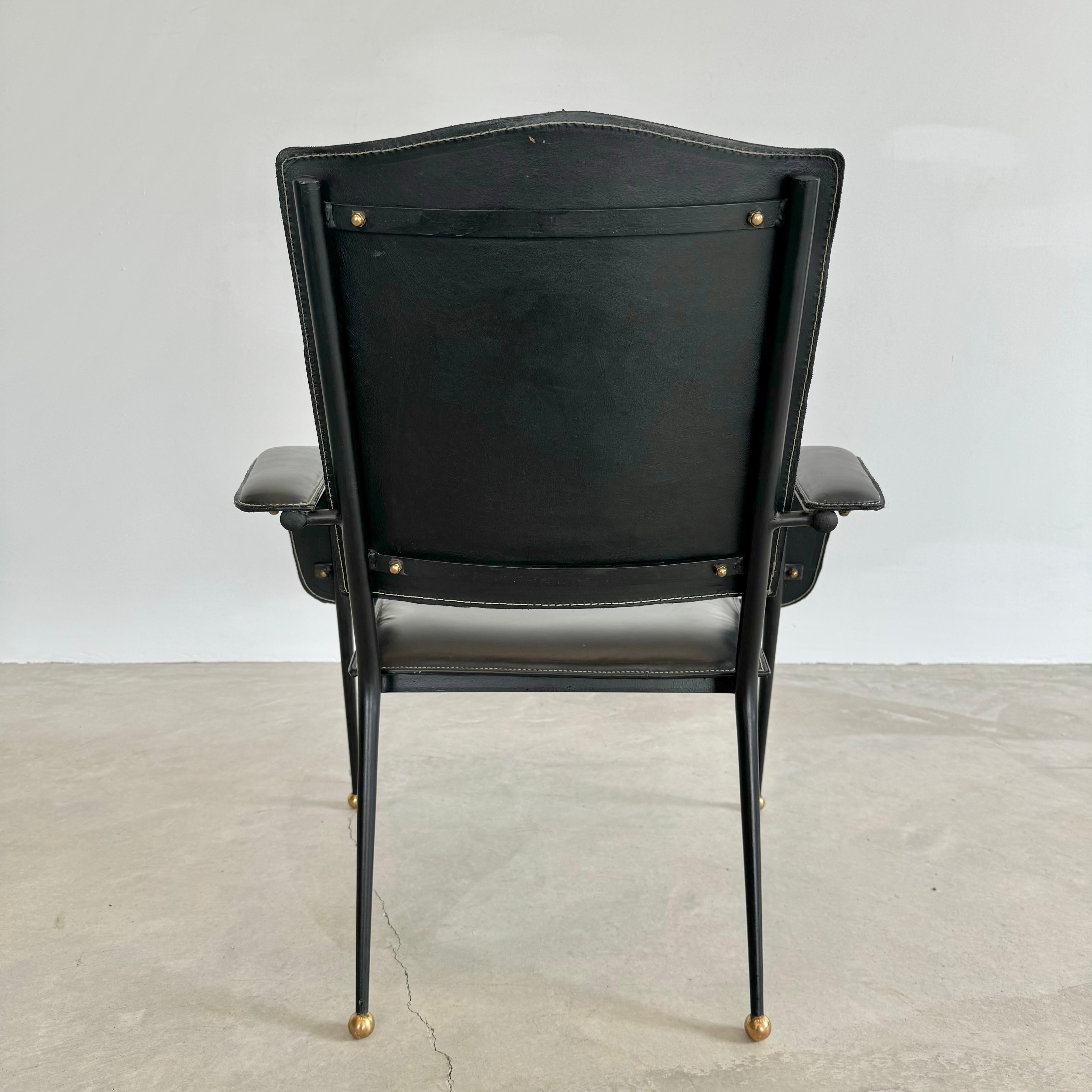 Jacques Adnet Black Leather Armchair, 1950s France For Sale 2