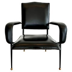 Jacques Adnet Sillón de cuero negro, años 50 Francia