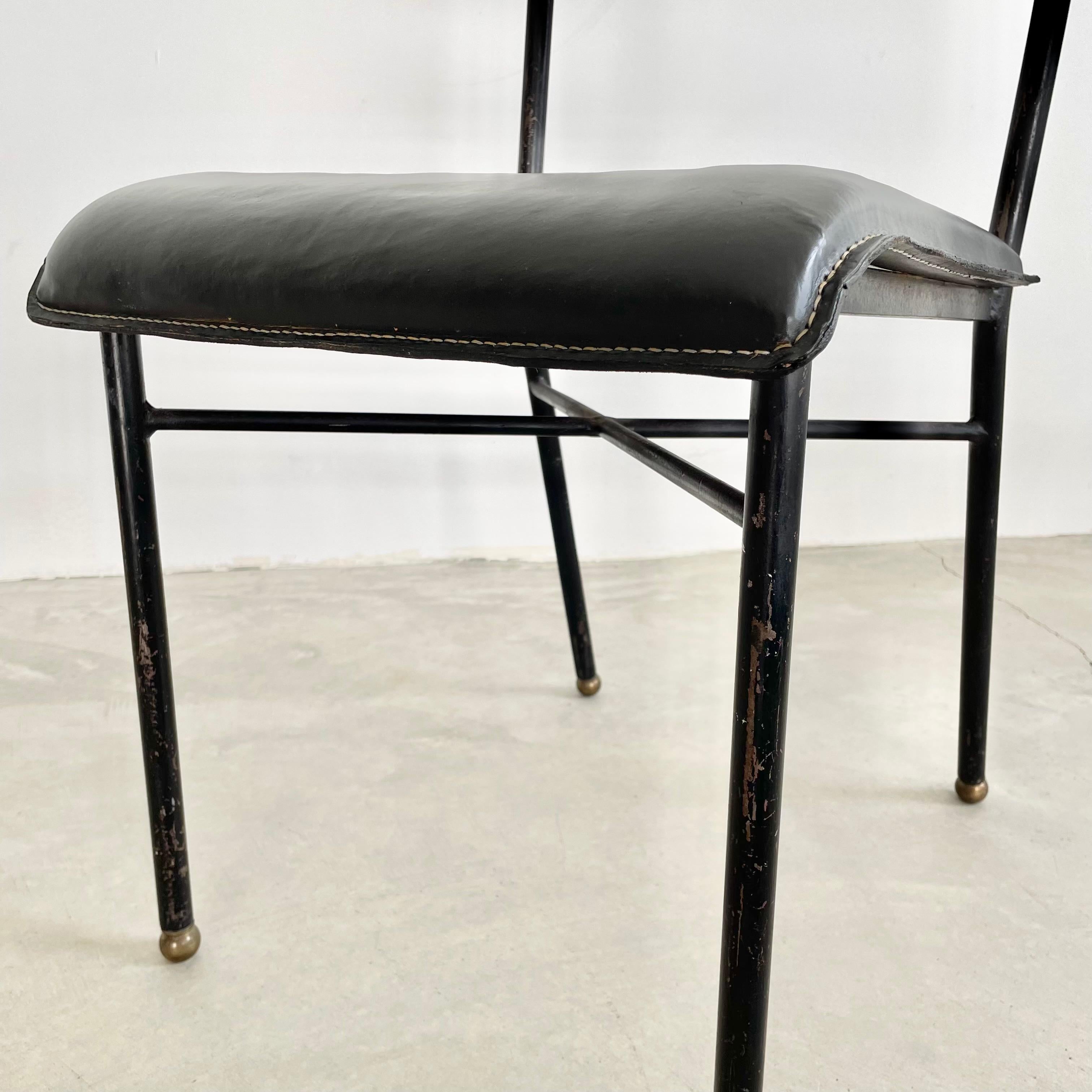 Jacques Adnet, Stuhl aus schwarzem Leder, 1950er-Jahre, Frankreich im Angebot 4