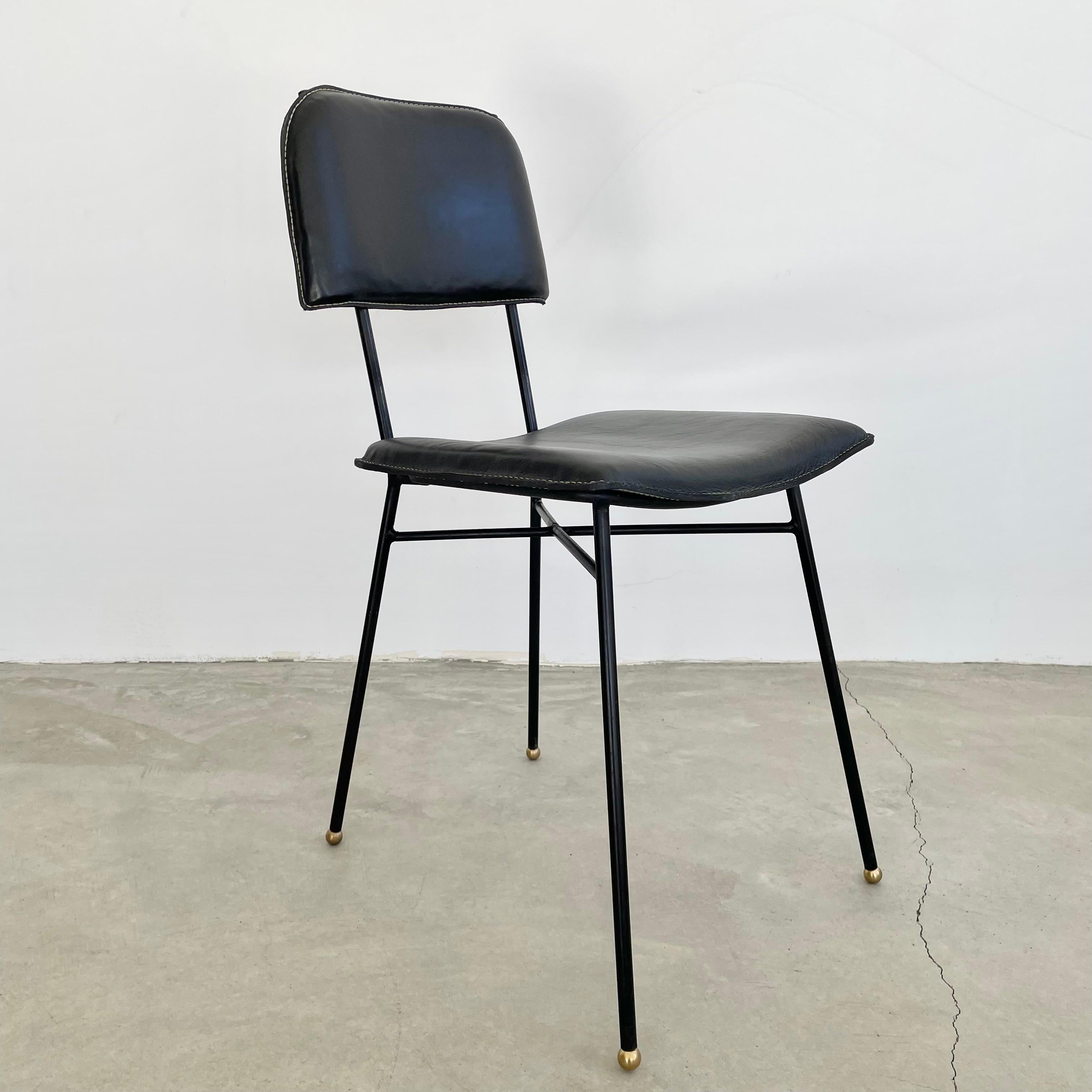 Jacques Adnet, Stuhl aus schwarzem Leder, 1950er-Jahre, Frankreich im Angebot 7