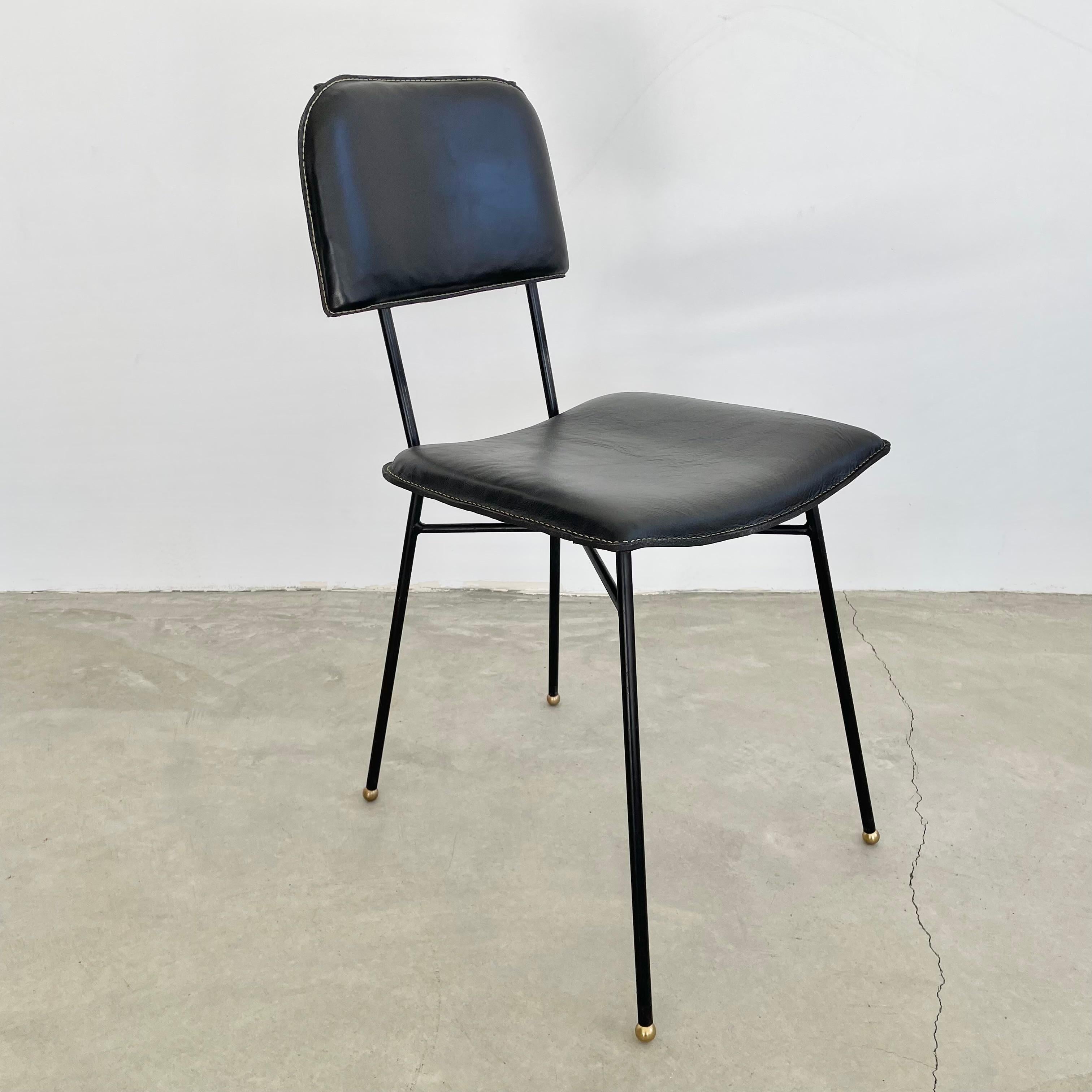 Jacques Adnet Black Leather Chair, 1950s France For Sale 8