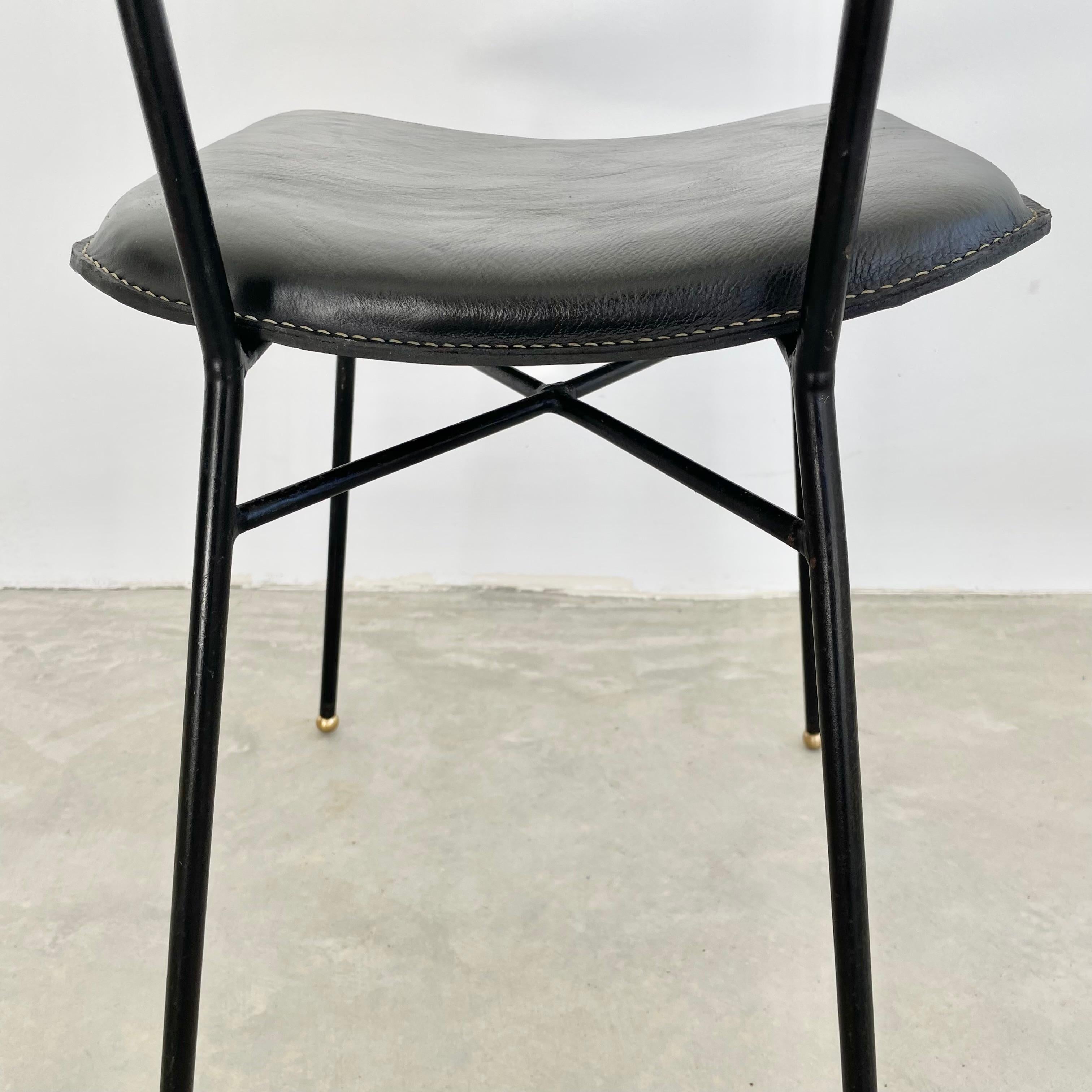 Jacques Adnet, Stuhl aus schwarzem Leder, 1950er-Jahre, Frankreich im Angebot 11