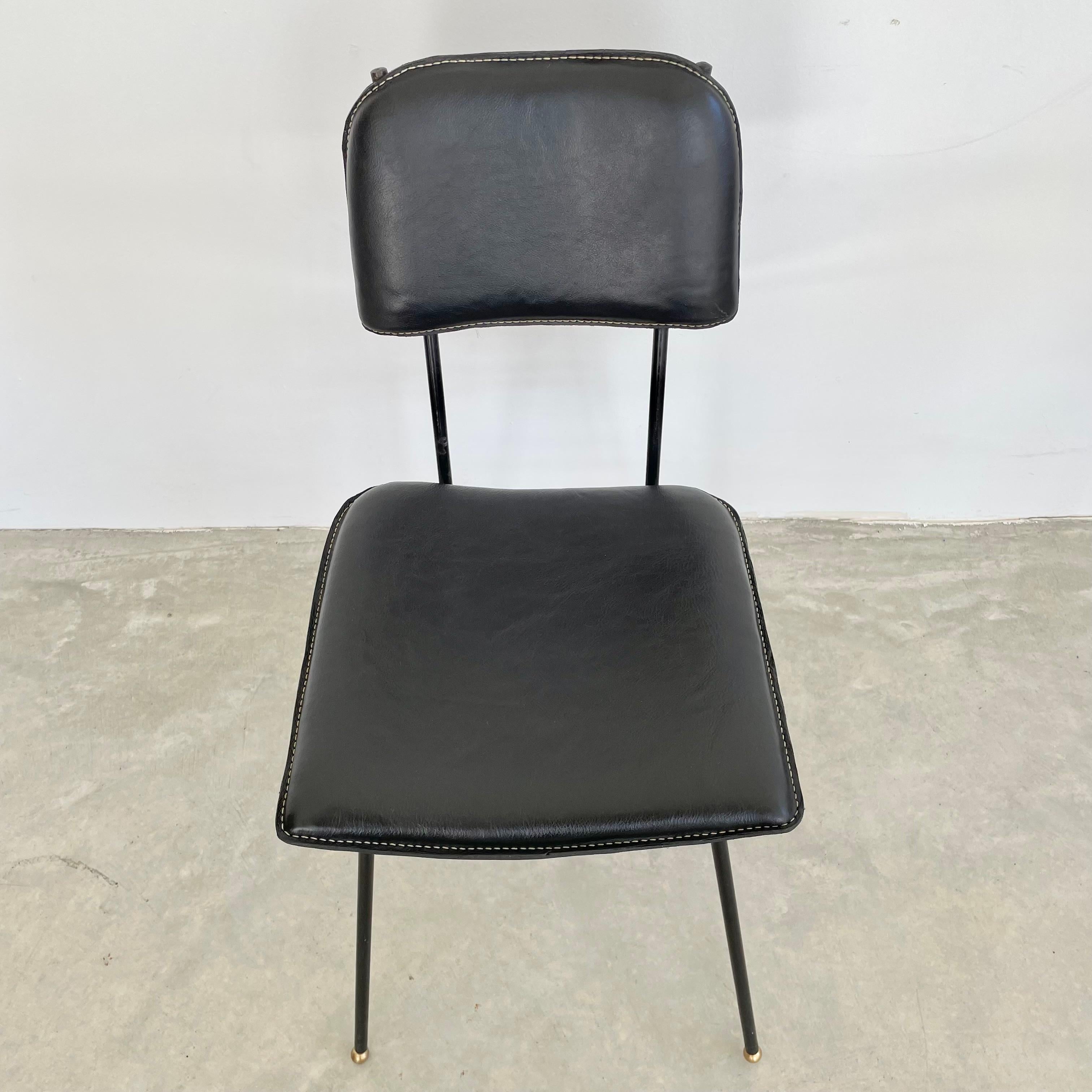 Art Deco Jacques Adnet Black Leather Chair, 1950s France For Sale