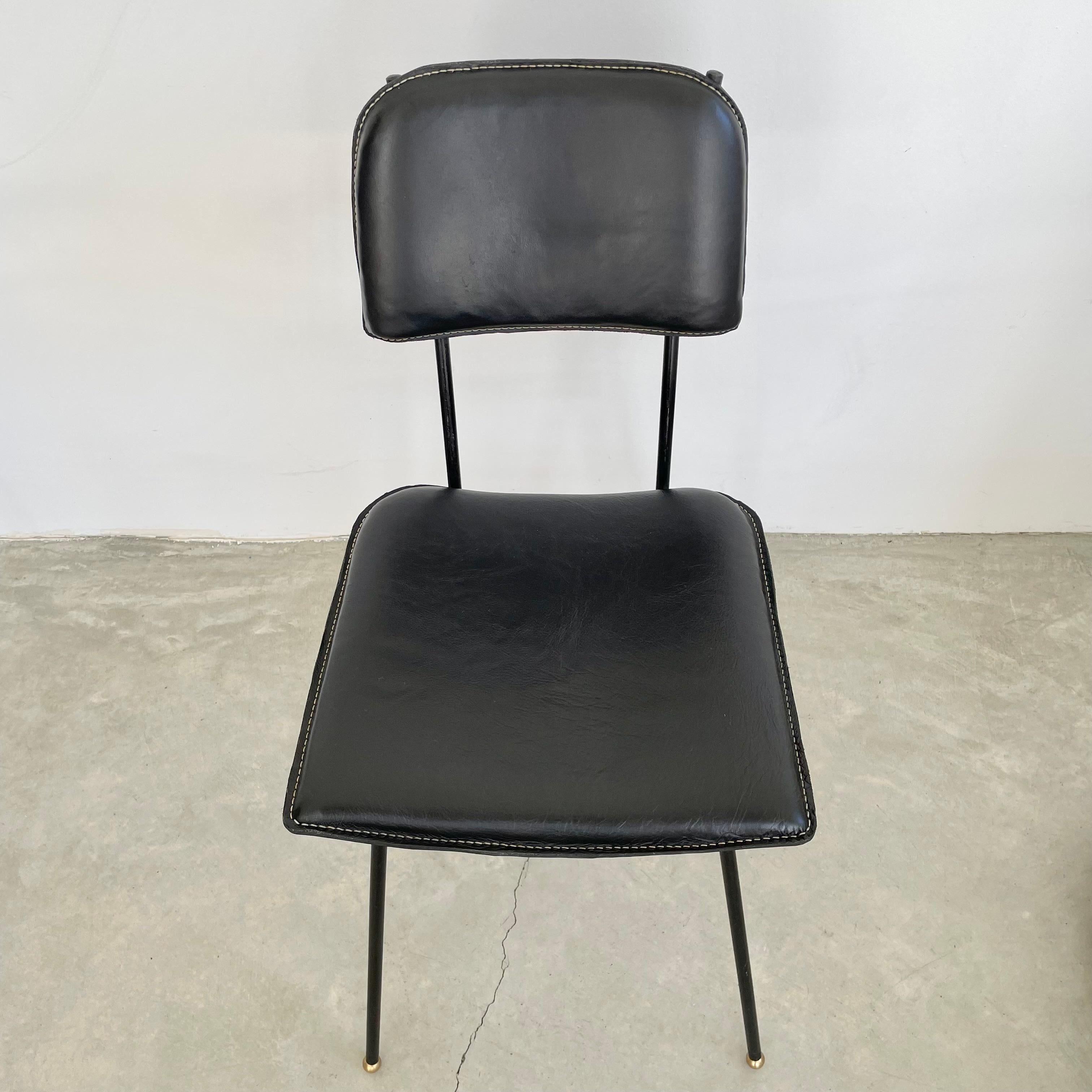French Jacques Adnet Black Leather Chair, 1950s France For Sale