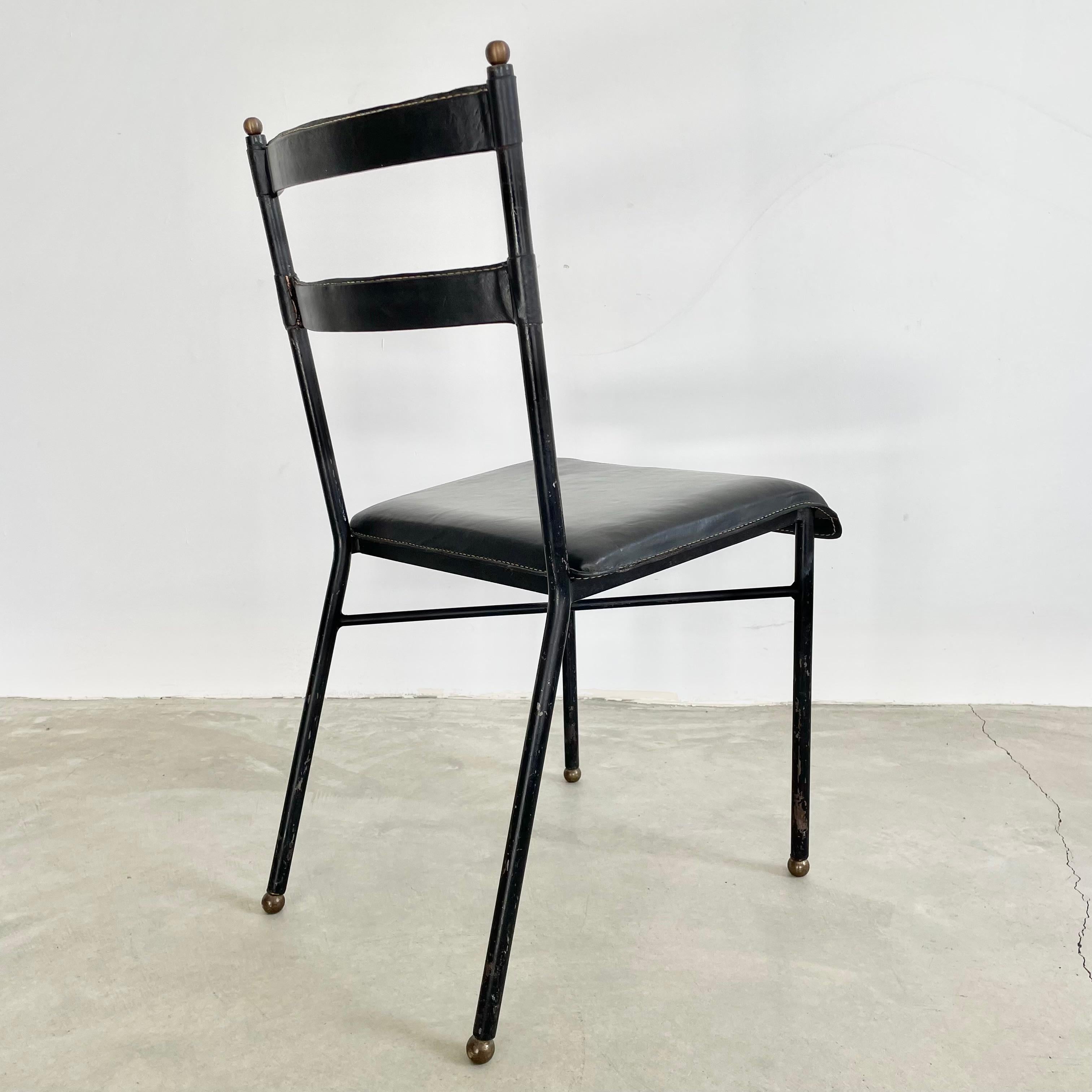 Jacques Adnet Black Leather Chair, 1950s France In Good Condition For Sale In Los Angeles, CA