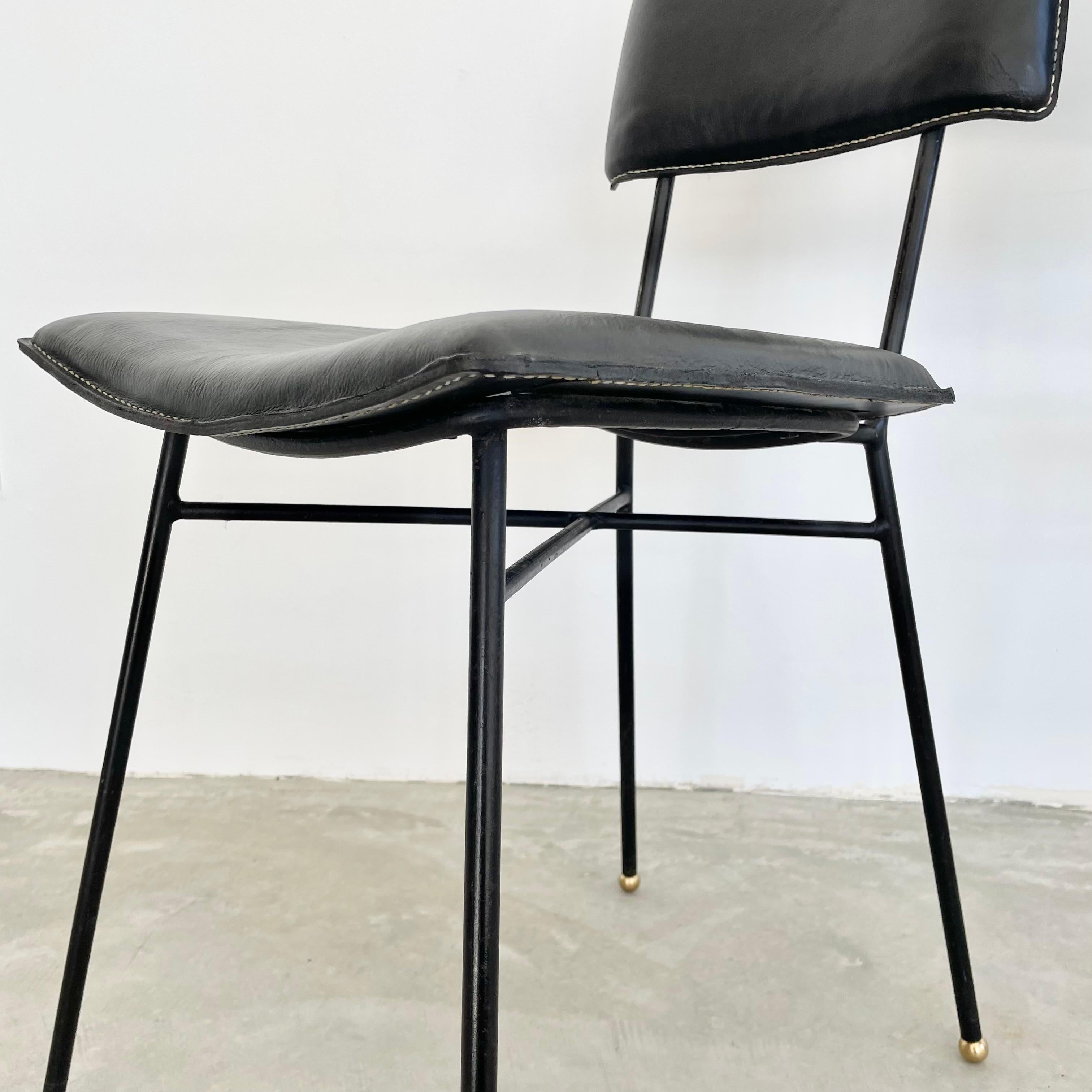 Mid-20th Century Jacques Adnet Black Leather Chair, 1950s France For Sale