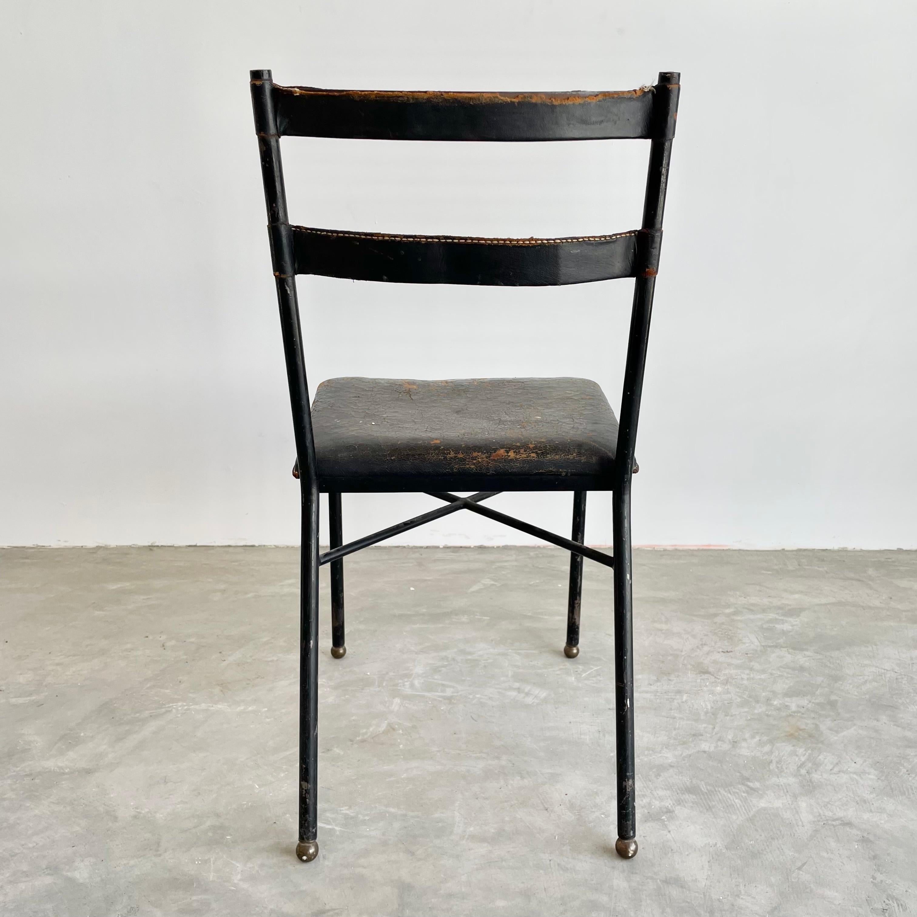 Jacques Adnet Black Leather Chair, 1950s France 1
