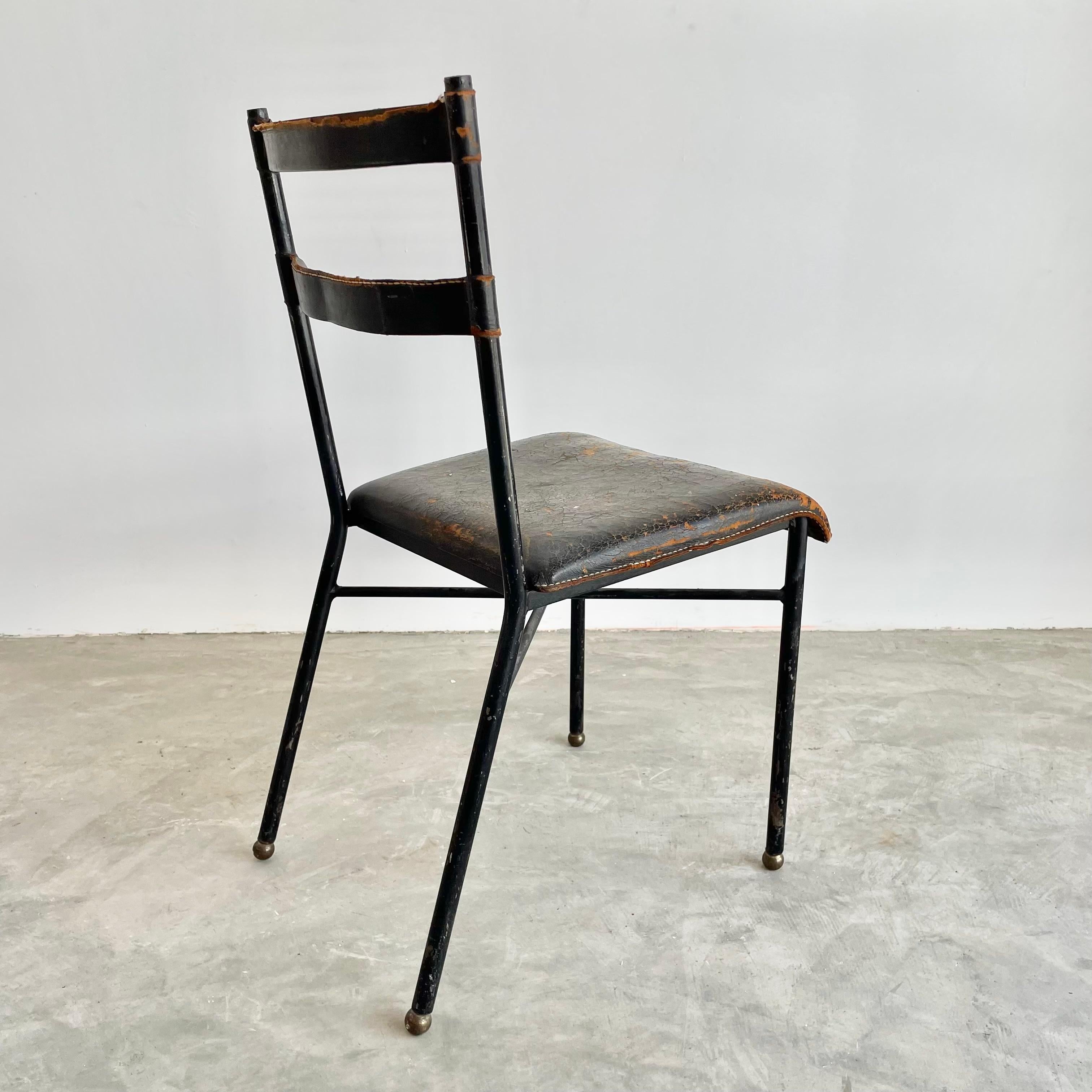 Jacques Adnet Black Leather Chair, 1950s France 2