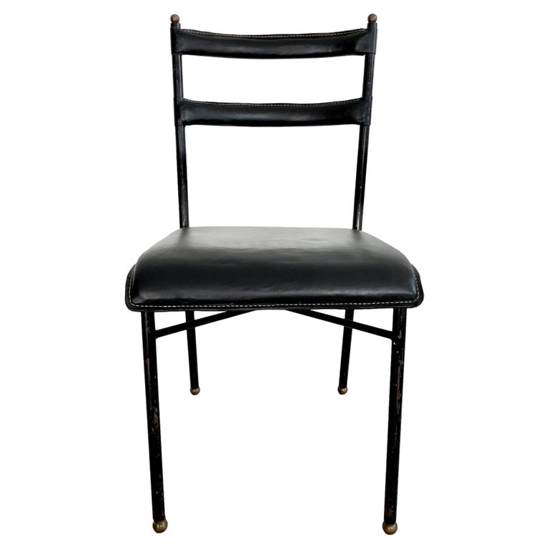 Jacques Black Leather Chair, 1950s France For Sale at 1stDibs