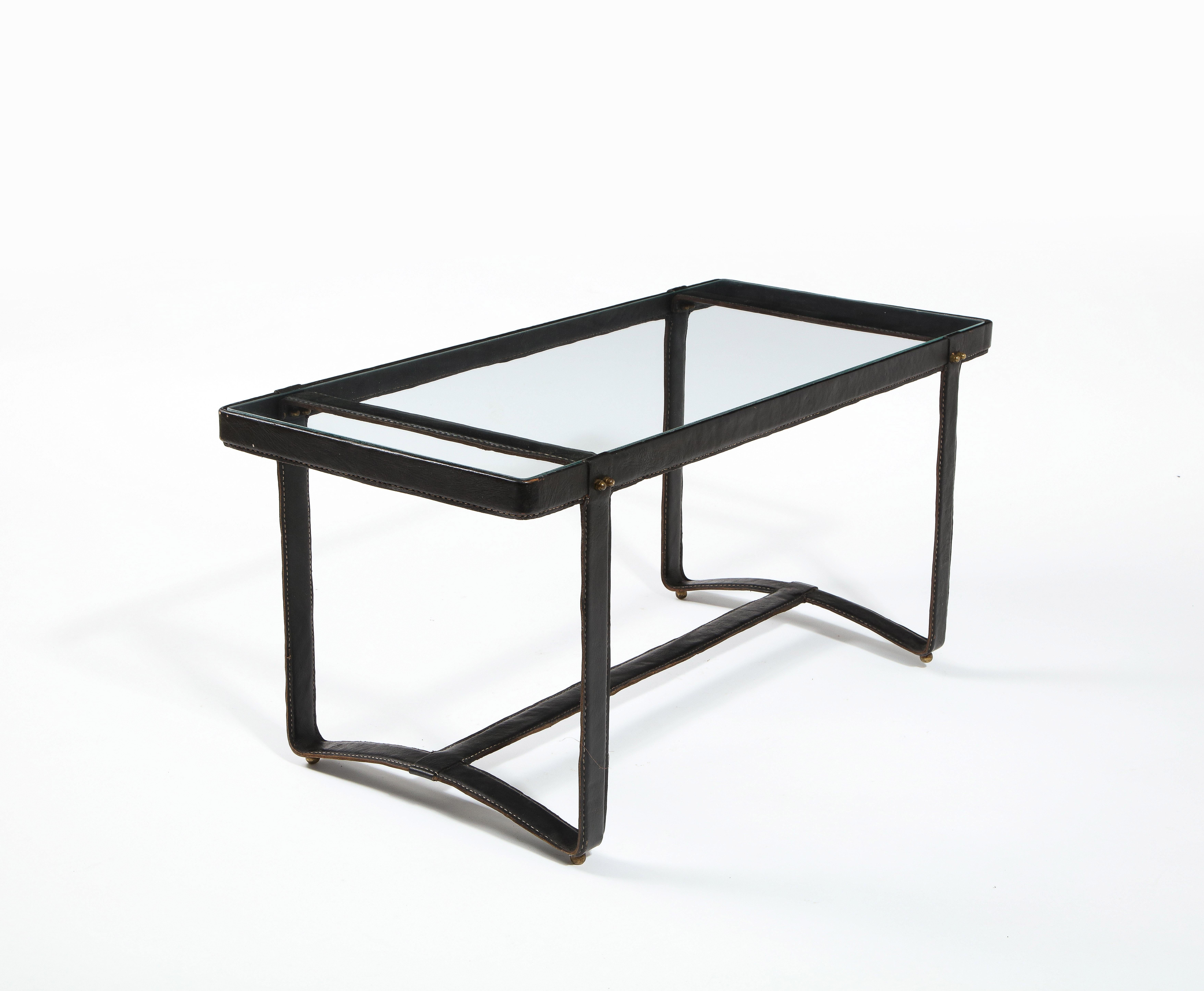Jacques Adnet Black Leather Coffee Table, France 1950's For Sale 3