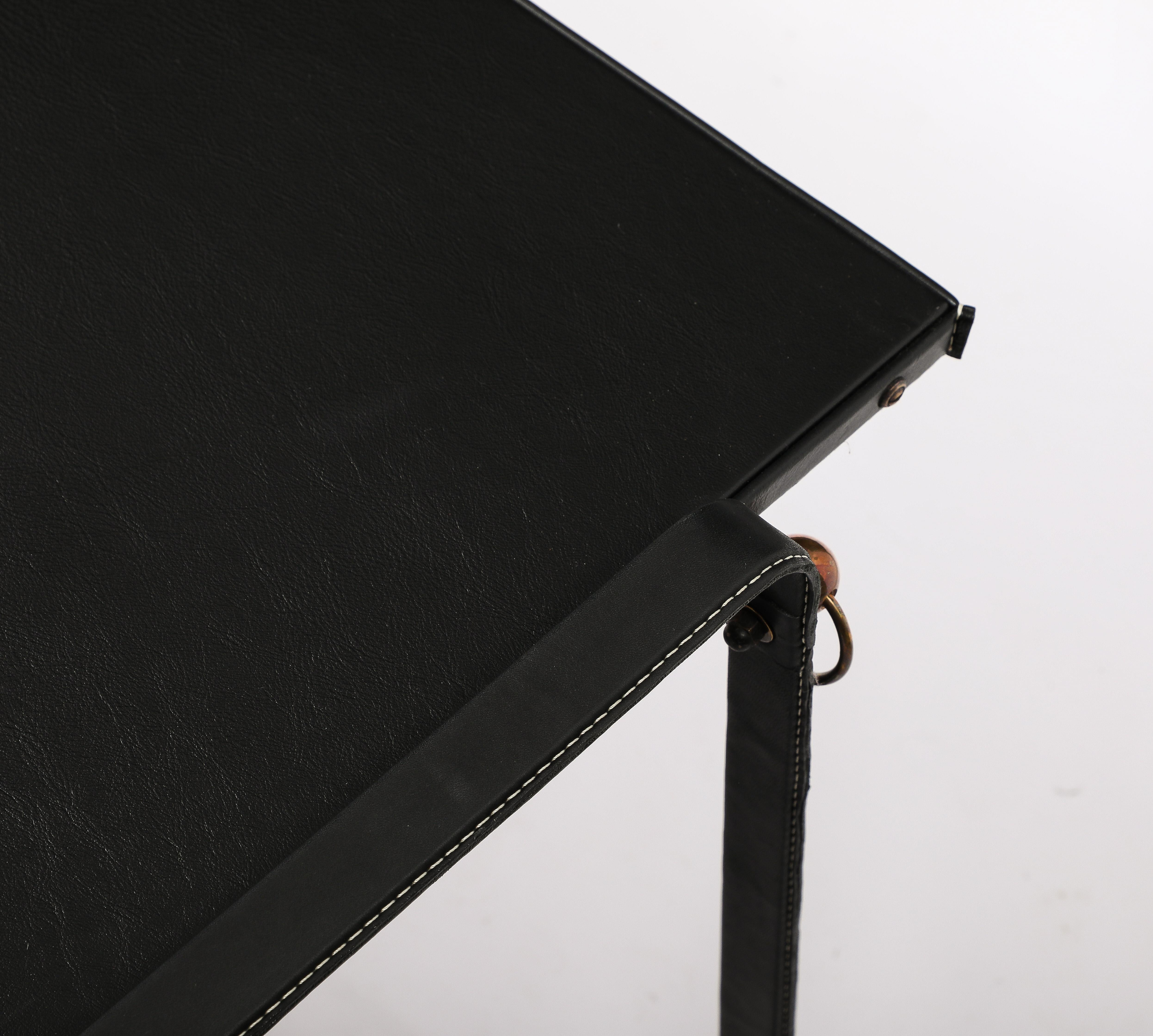 Jacques Adnet Black Leather Coffee Table, France 1950's For Sale 3