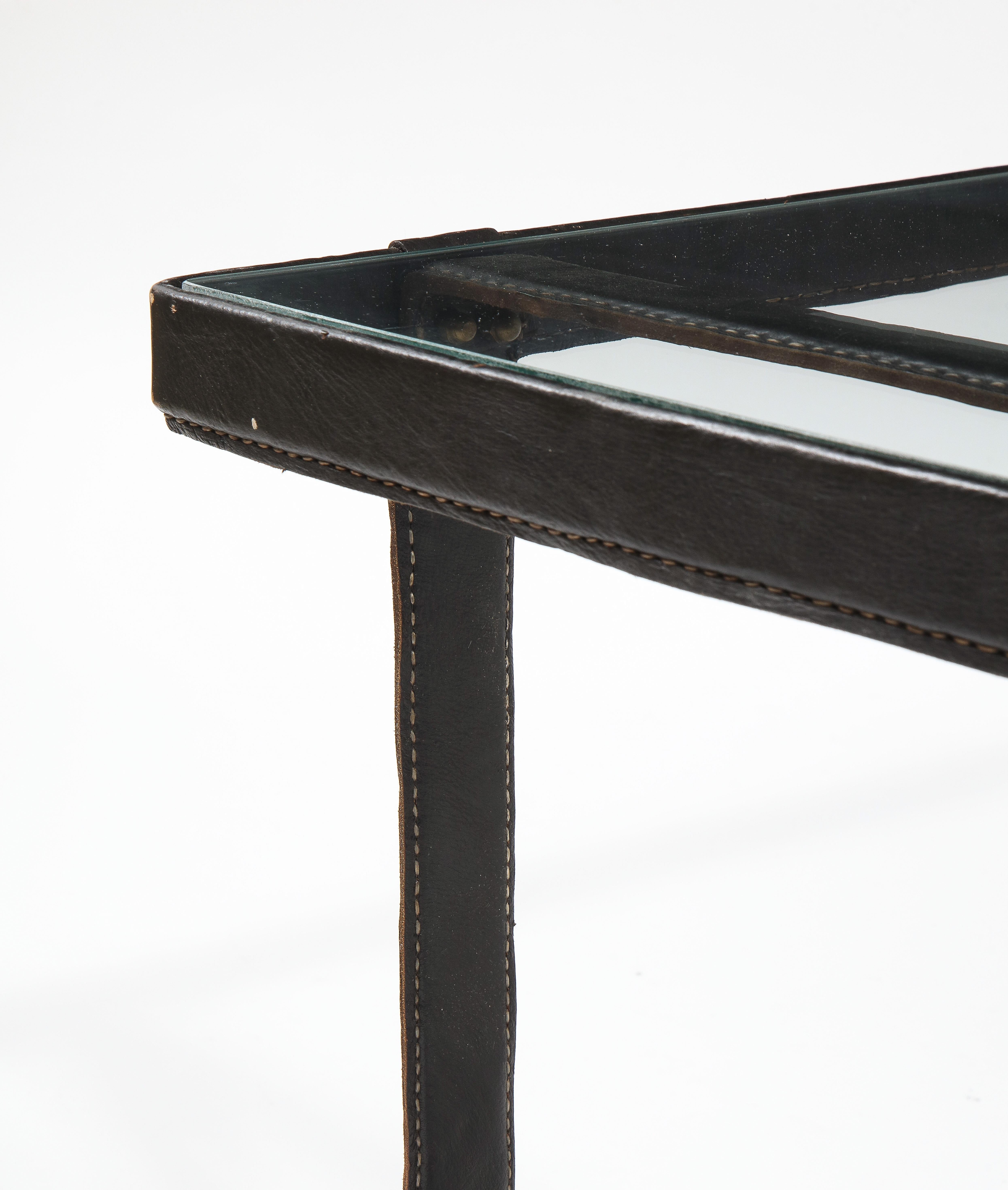 Jacques Adnet Black Leather Coffee Table, France 1950's For Sale 5
