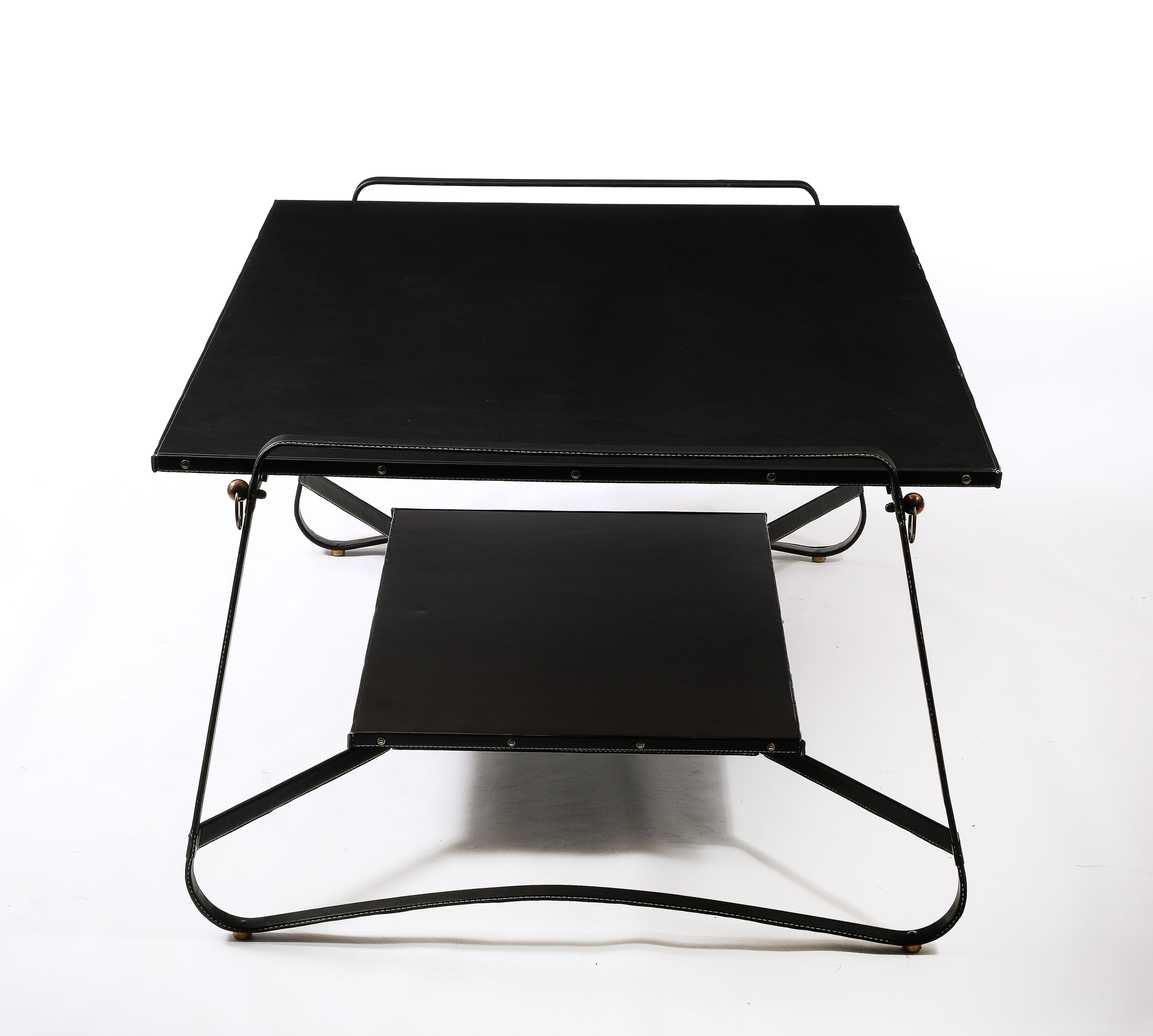 Jacques Adnet Black Leather Coffee Table, France 1950's For Sale 5