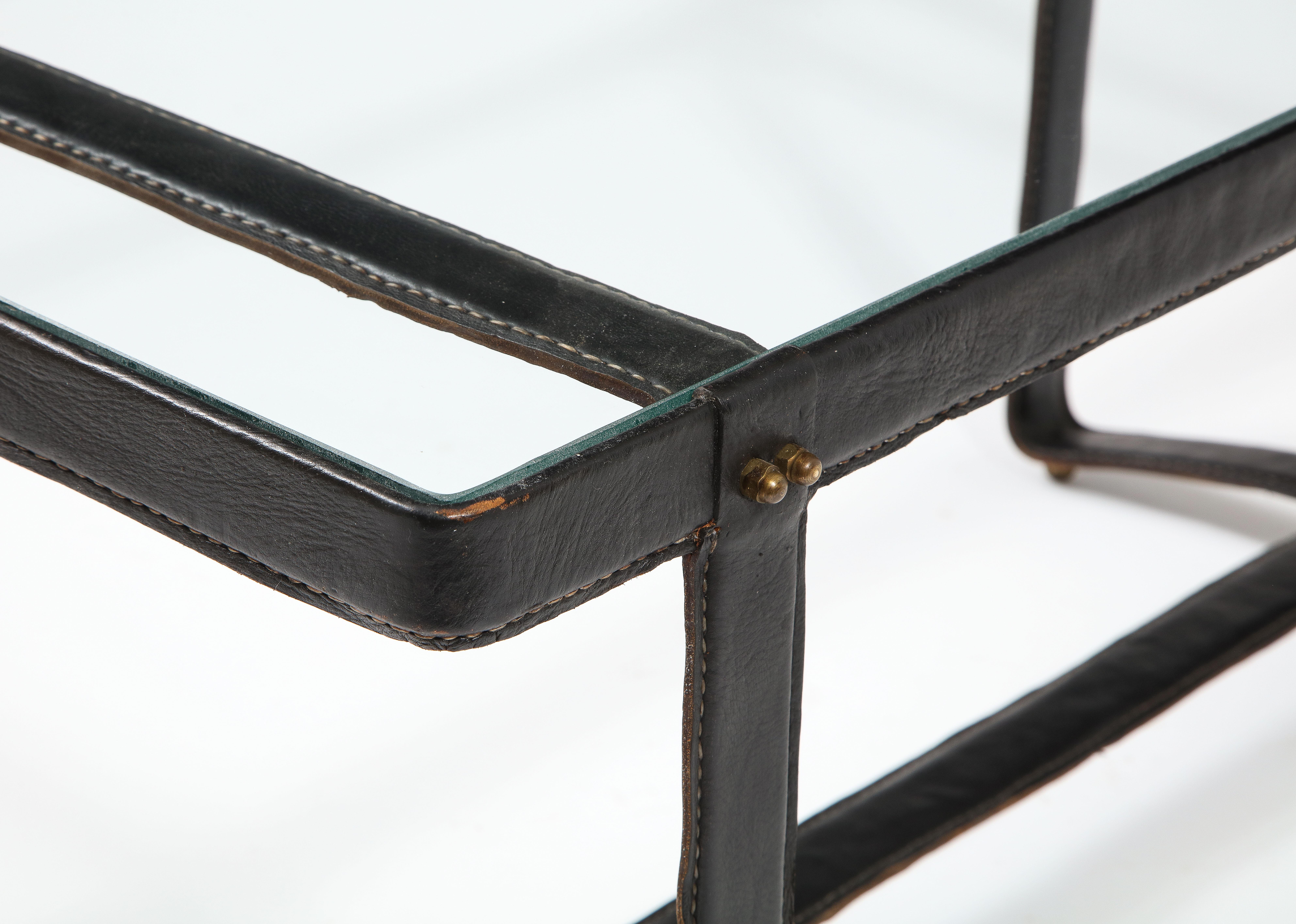 Jacques Adnet Black Leather Coffee Table, France 1950's For Sale 6