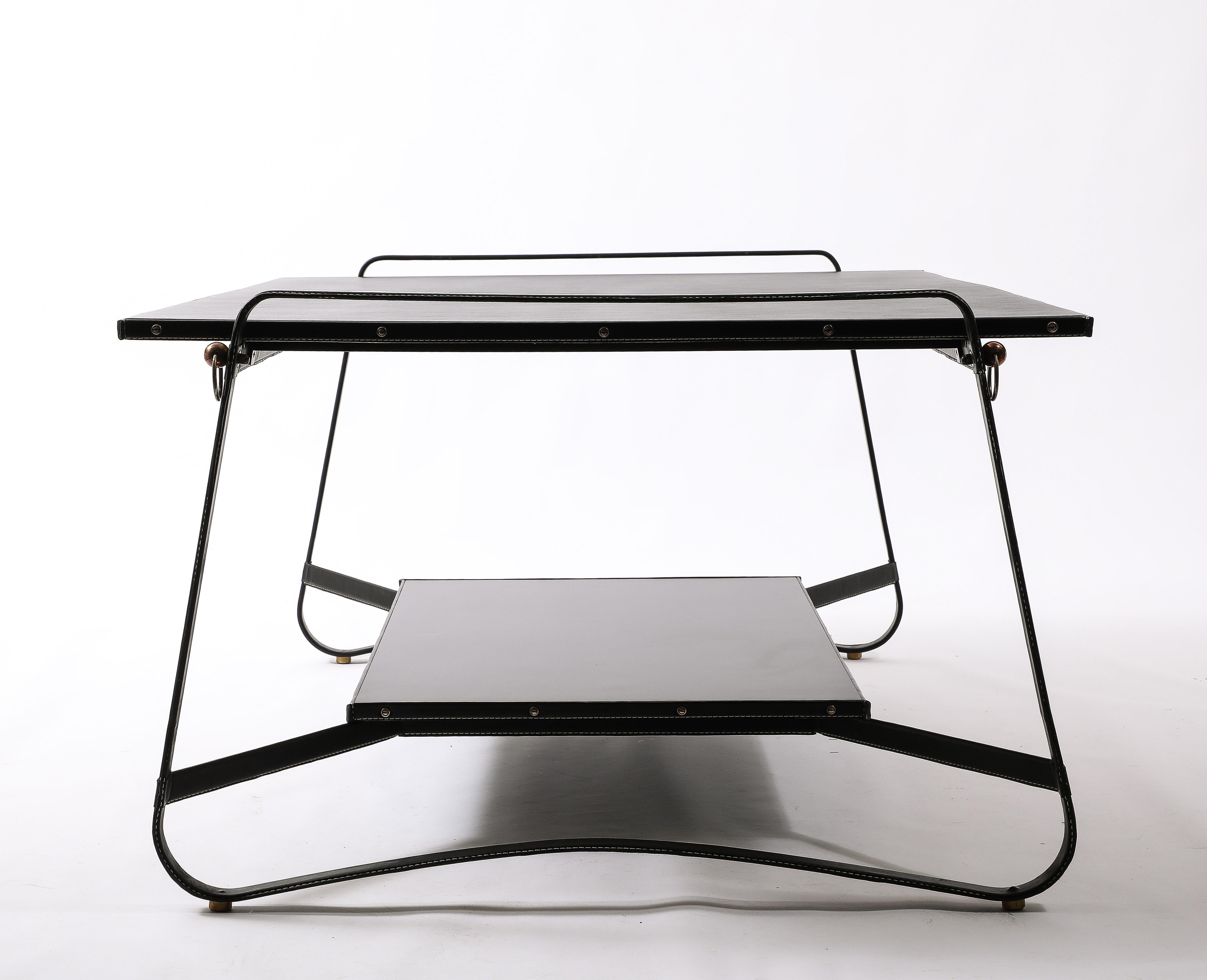 Jacques Adnet Black Leather Coffee Table, France 1950's For Sale 6