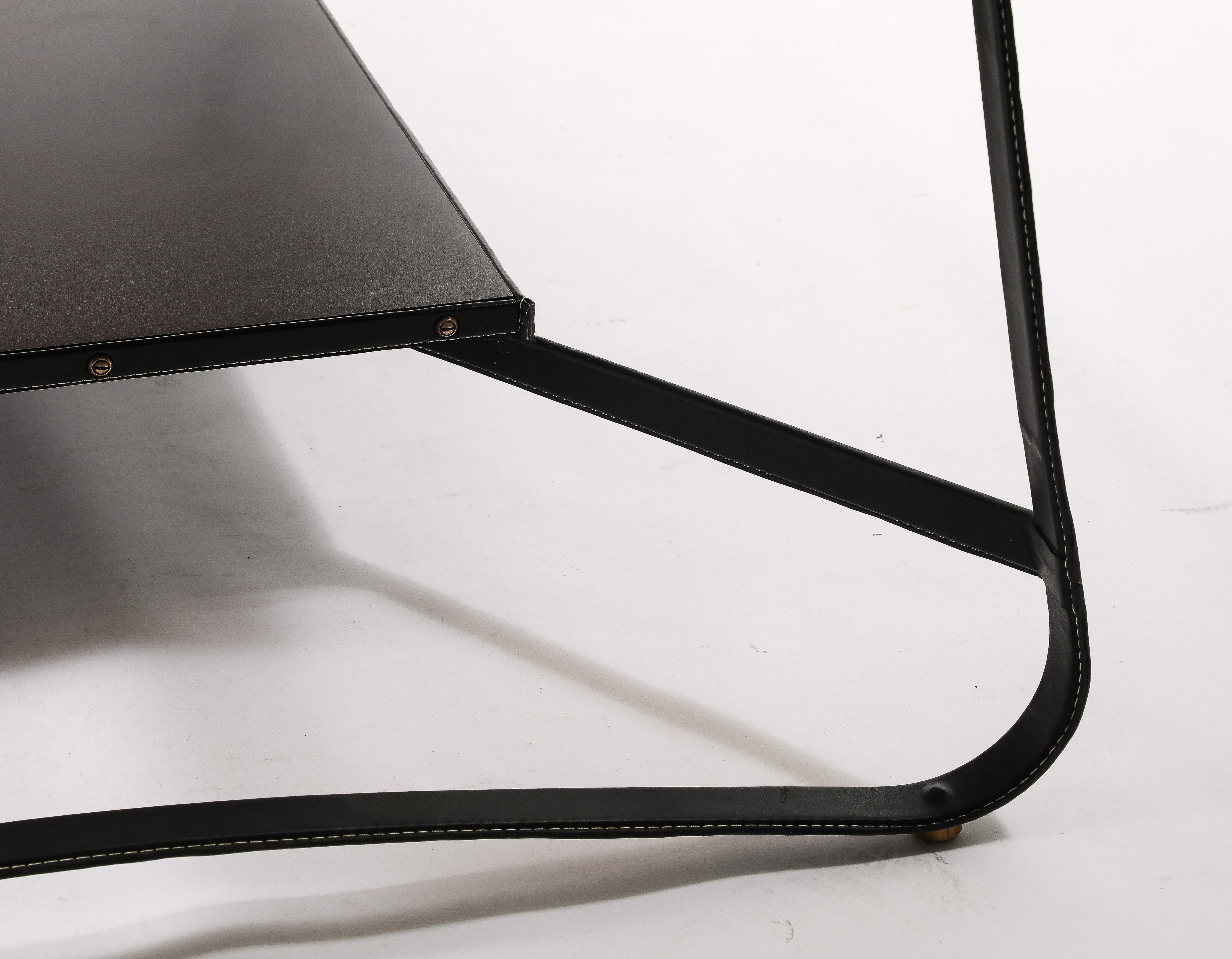 Jacques Adnet Black Leather Coffee Table, France 1950's For Sale 7
