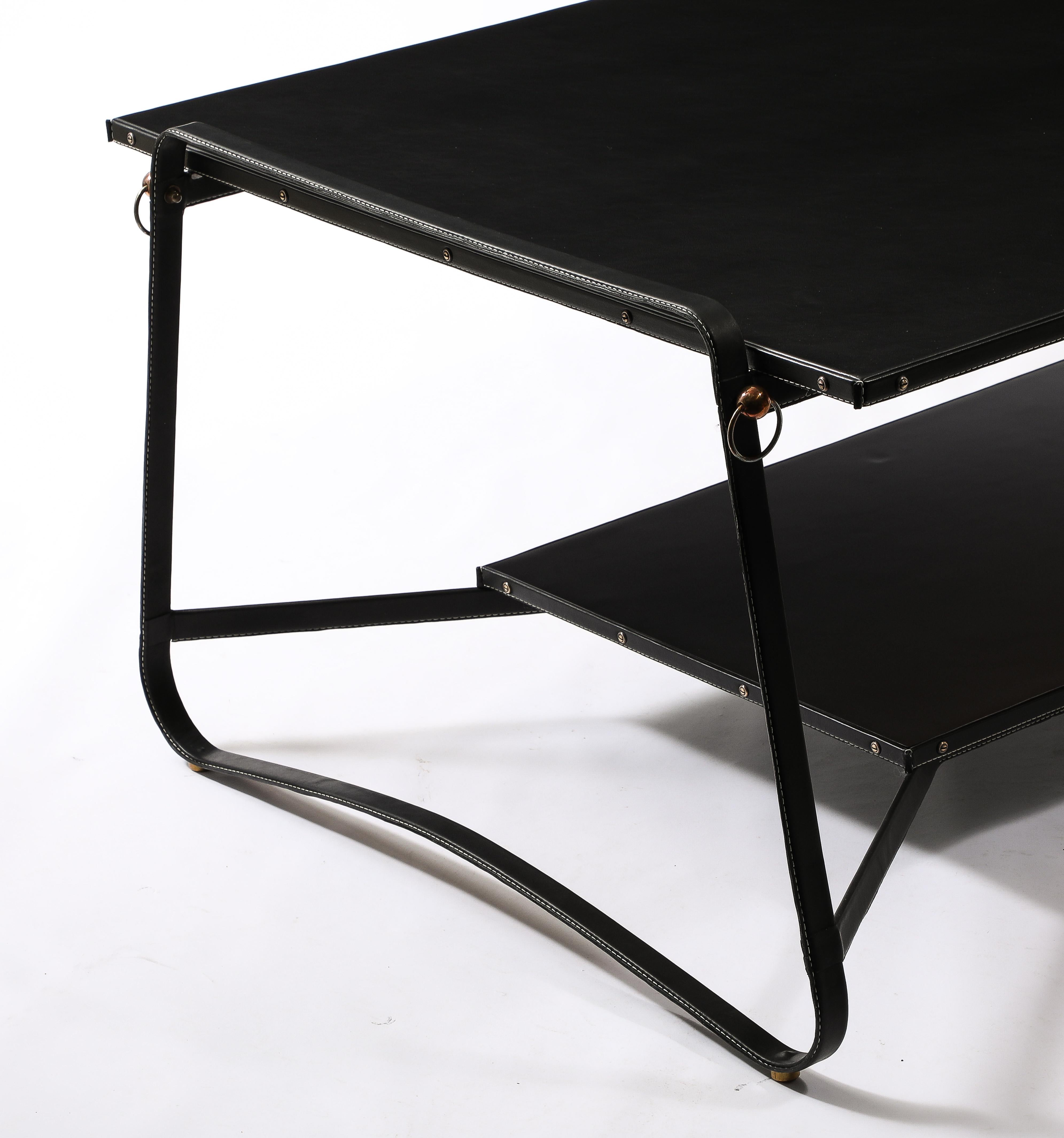 Jacques Adnet Black Leather Coffee Table, France 1950's For Sale 10