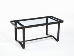 Jacques Adnet Black Leather Coffee Table, France 1950's