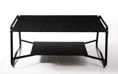 Jacques Adnet Black Leather Coffee Table, France 1950's