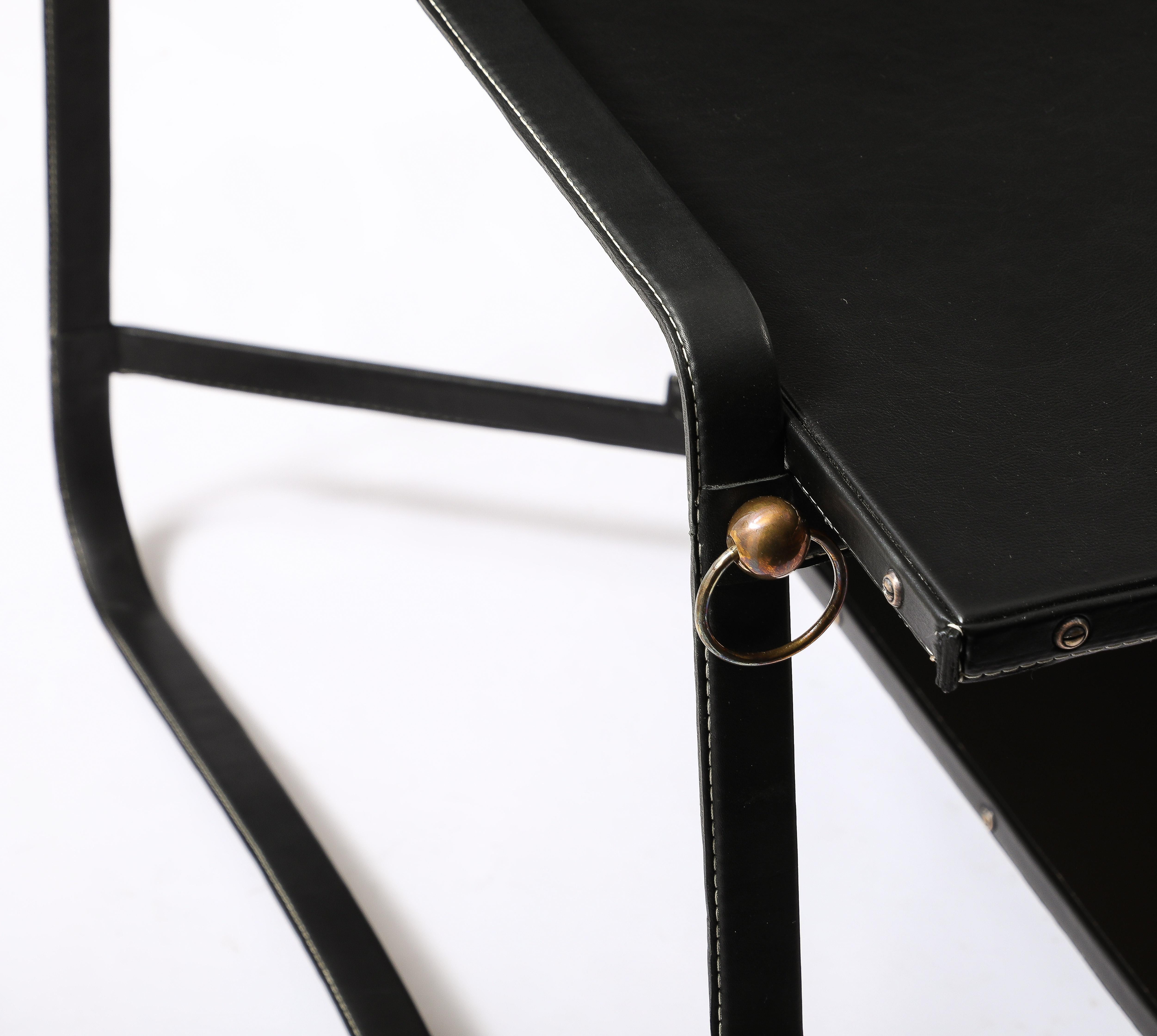 Mid-Century Modern Jacques Adnet Black Leather Coffee Table, France 1950's For Sale