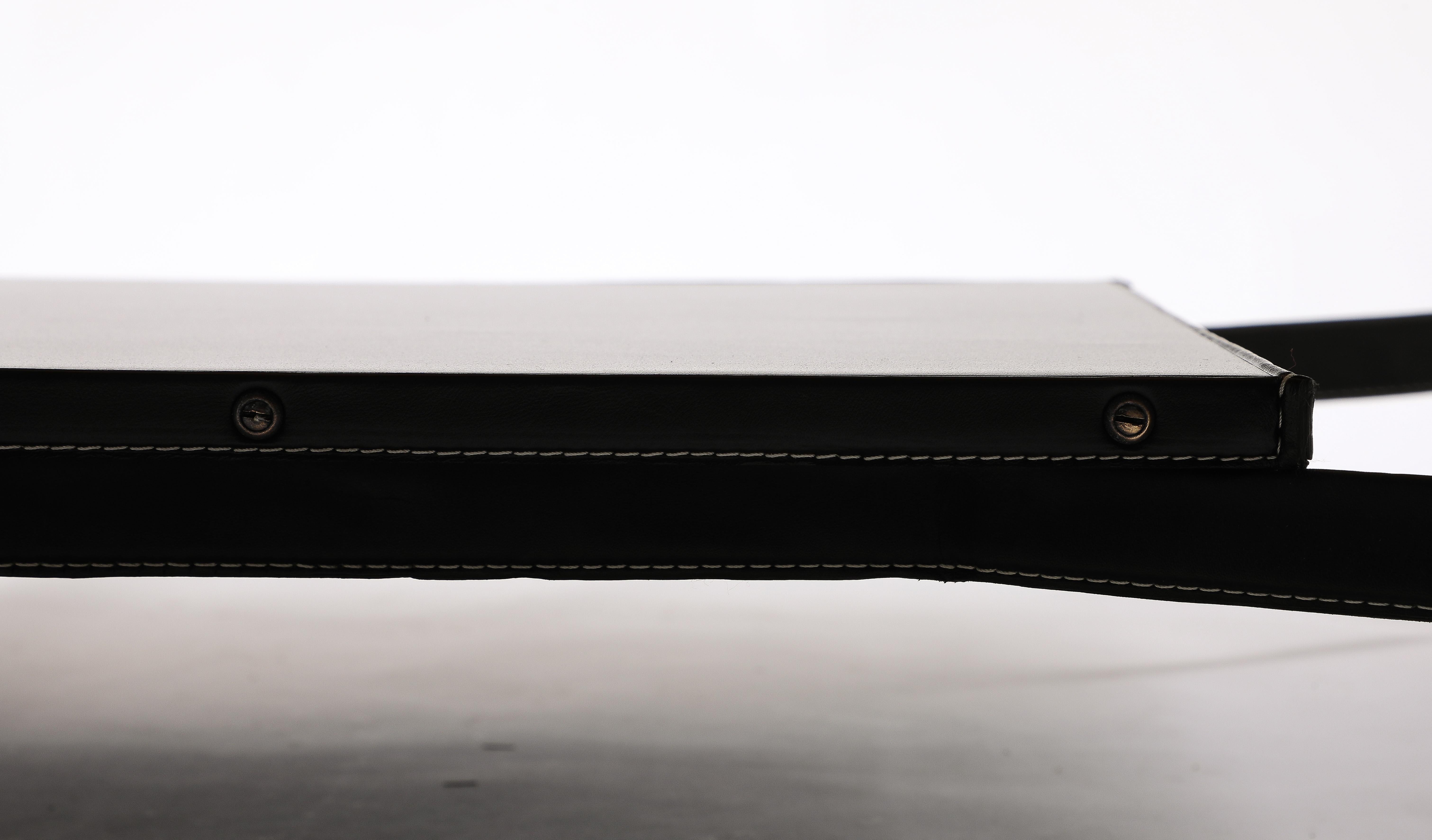 Jacques Adnet Black Leather Coffee Table, France 1950's In Good Condition For Sale In New York, NY