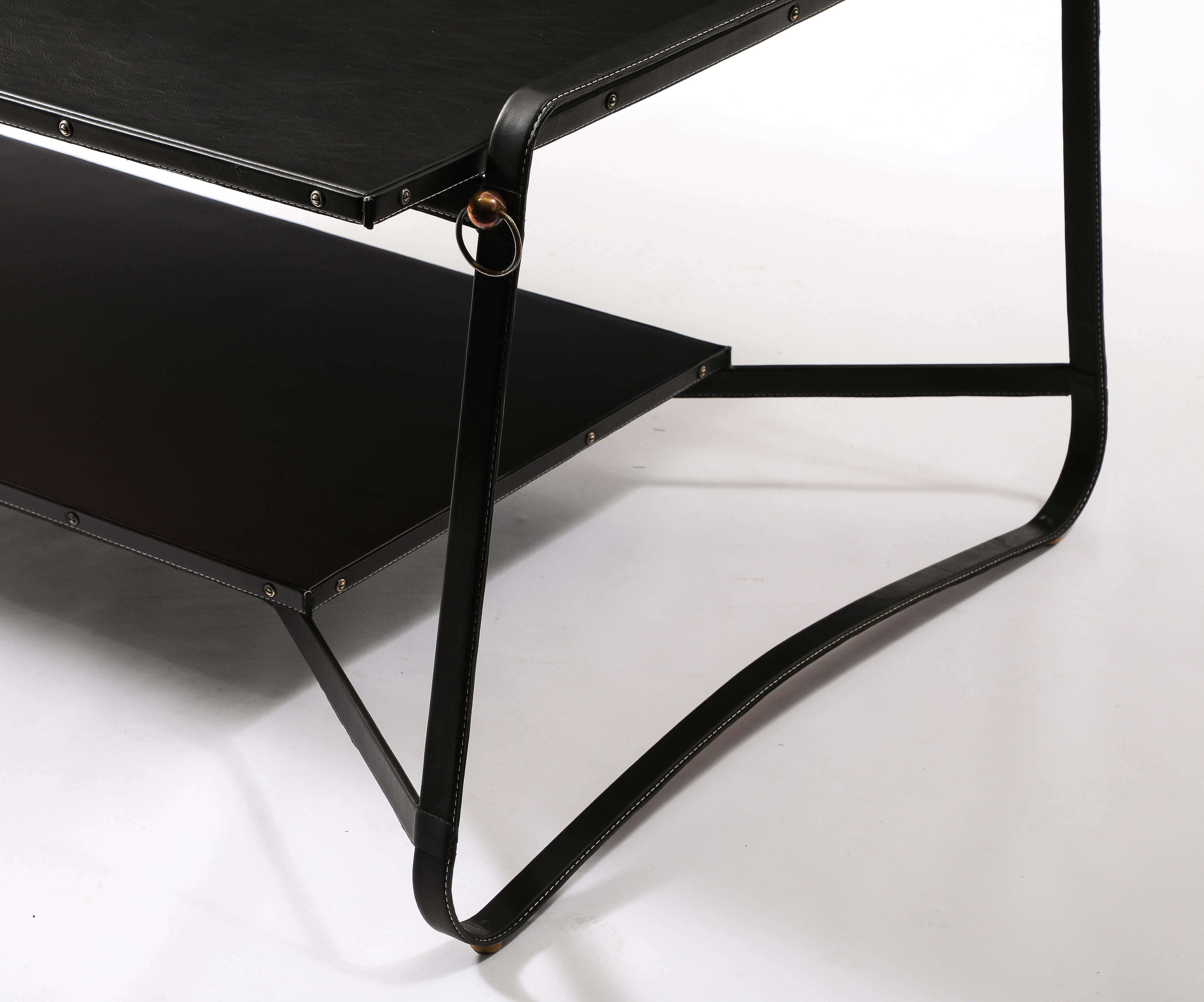 Jacques Adnet Black Leather Coffee Table, France 1950's For Sale 1