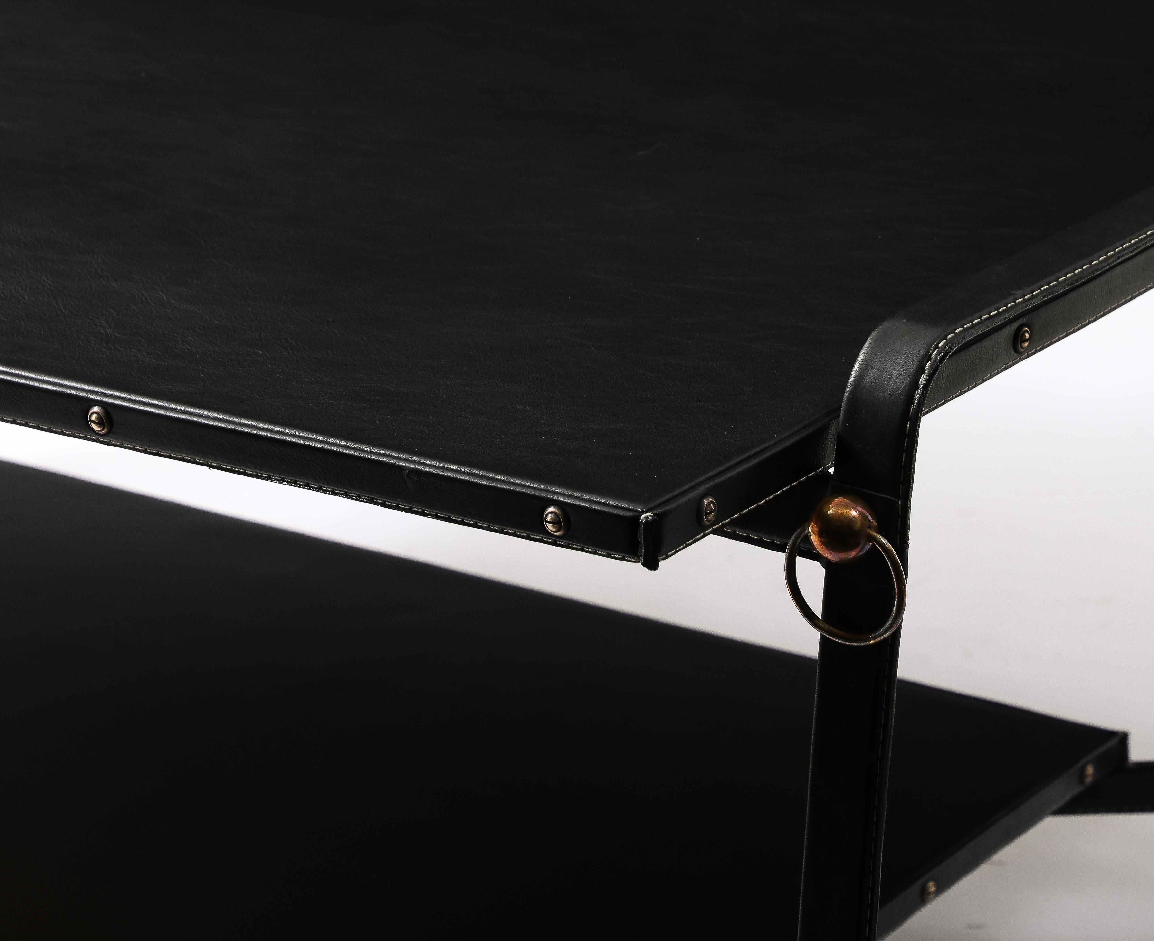 Jacques Adnet Black Leather Coffee Table, France 1950's For Sale 2