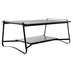 Jacques Adnet Black Leather Coffee Table, France 1950's
