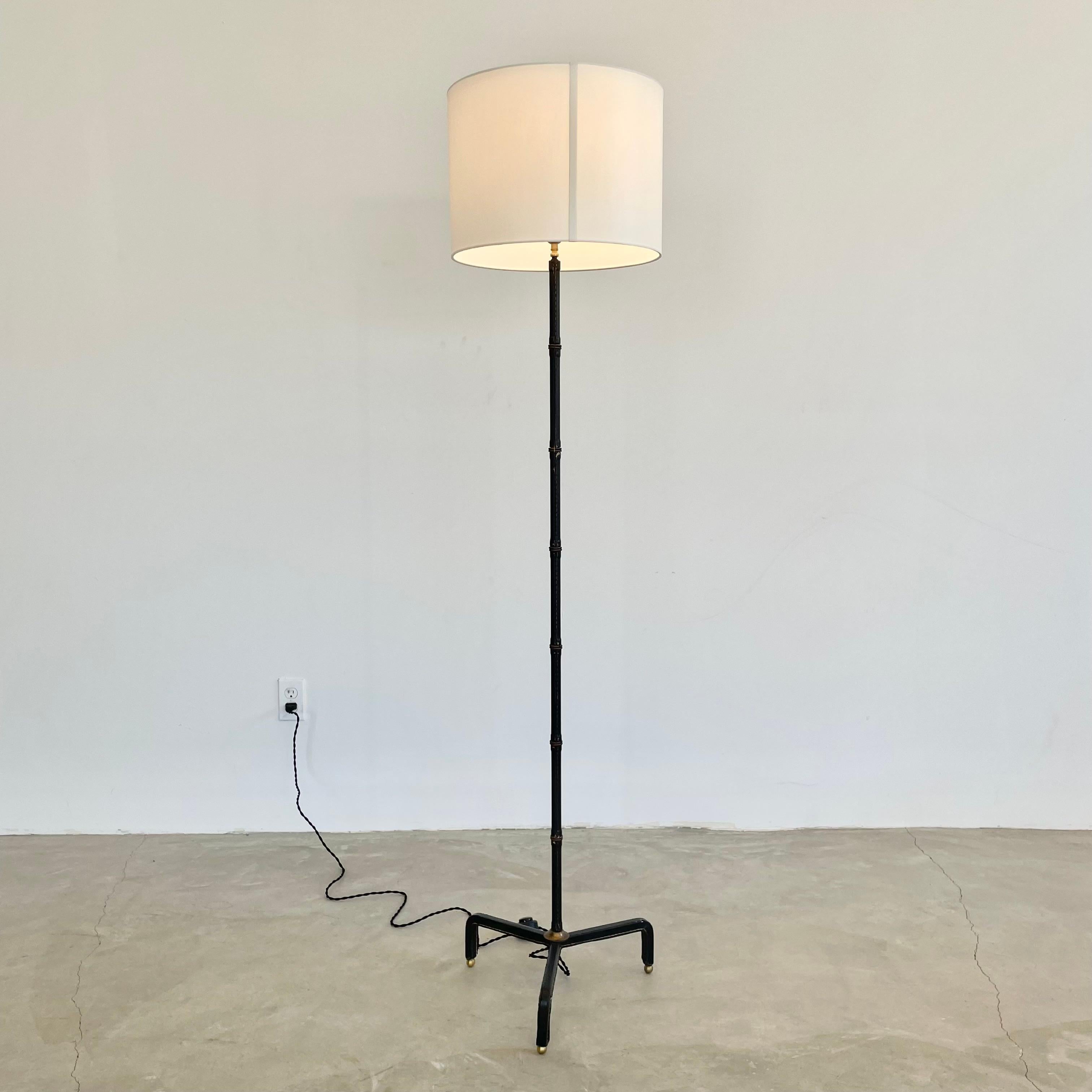 Jacques Adnet Black Leather Floor Lamp, 1950s France For Sale 1