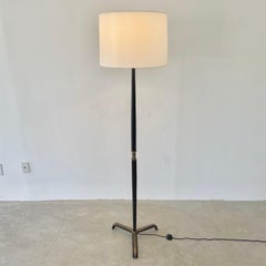 Lampada da terra in pelle nera di Jacques Adnet, Francia, anni '50