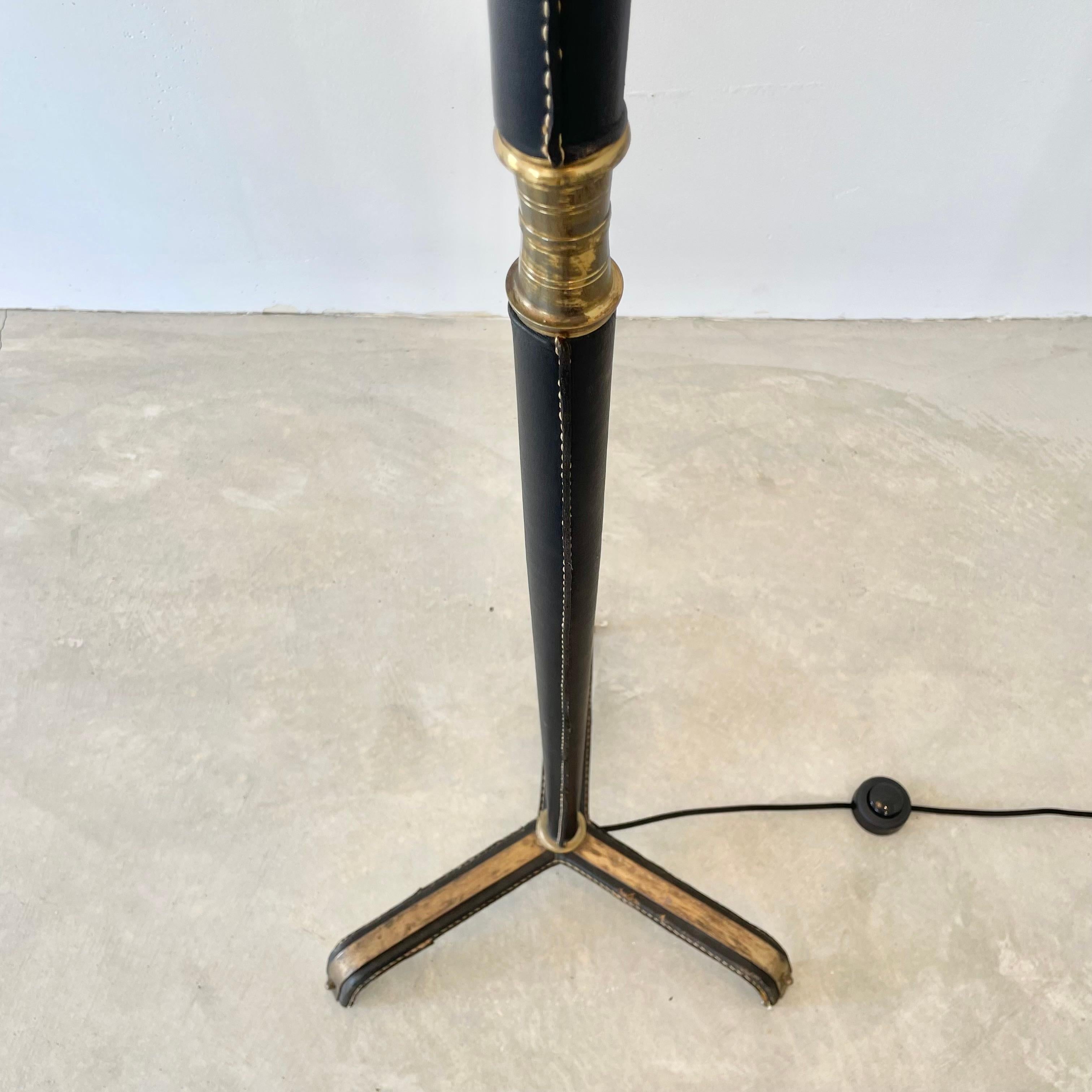 Jacques Adnet Black Leather Floor Lamp, 1950s France In Good Condition For Sale In Los Angeles, CA