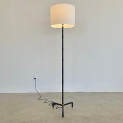 Lampada da terra in pelle nera di Jacques Adnet, Francia, anni '50