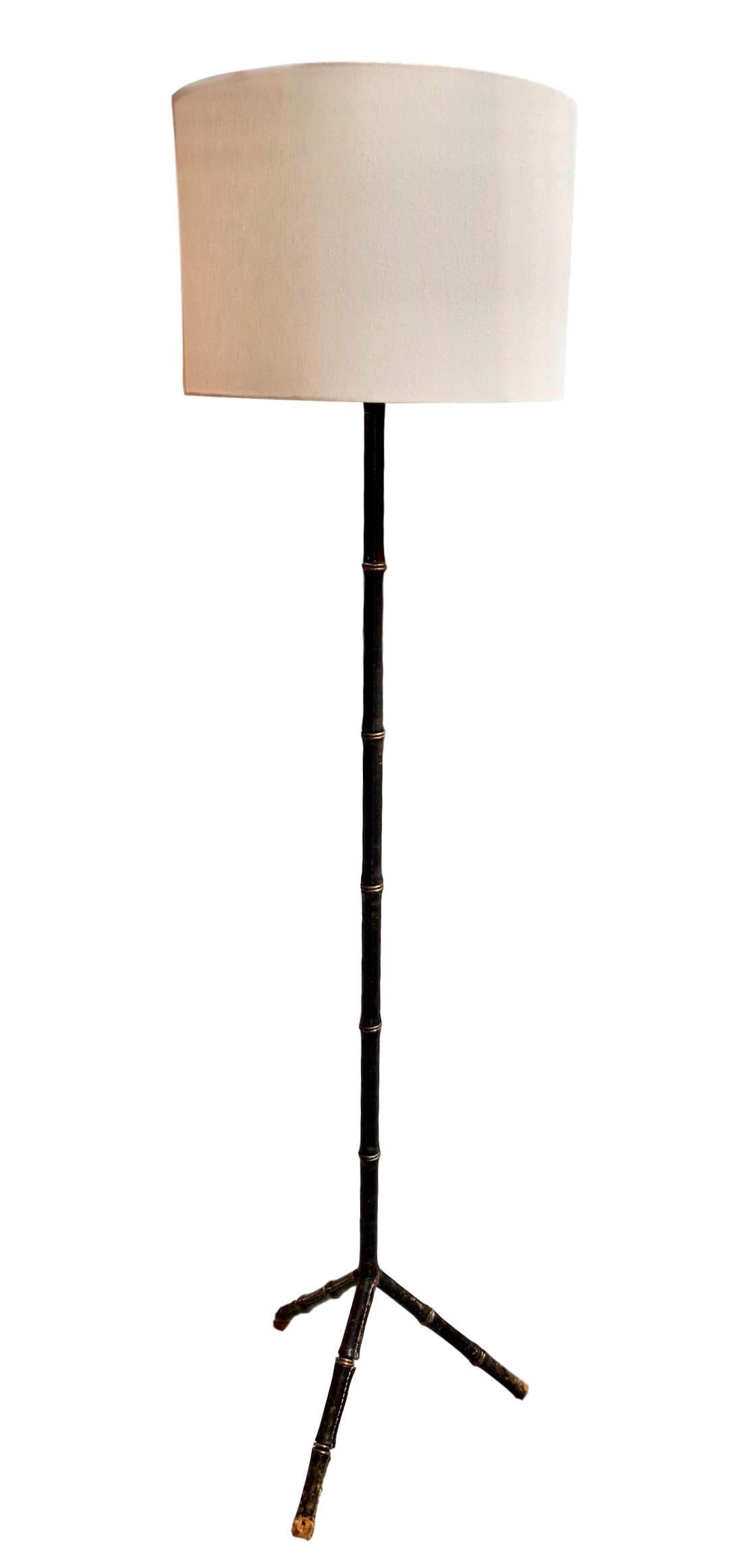 Jacques Adnet Black Leather Floor Lamp 1