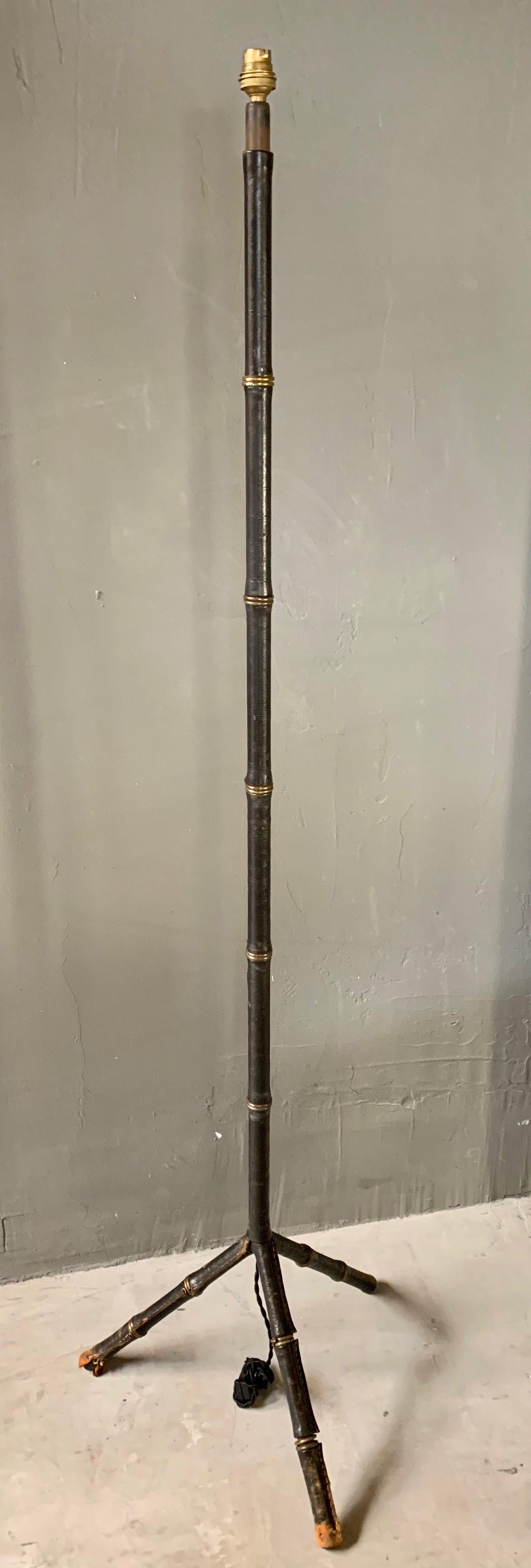 Jacques Adnet Black Leather Floor Lamp 5
