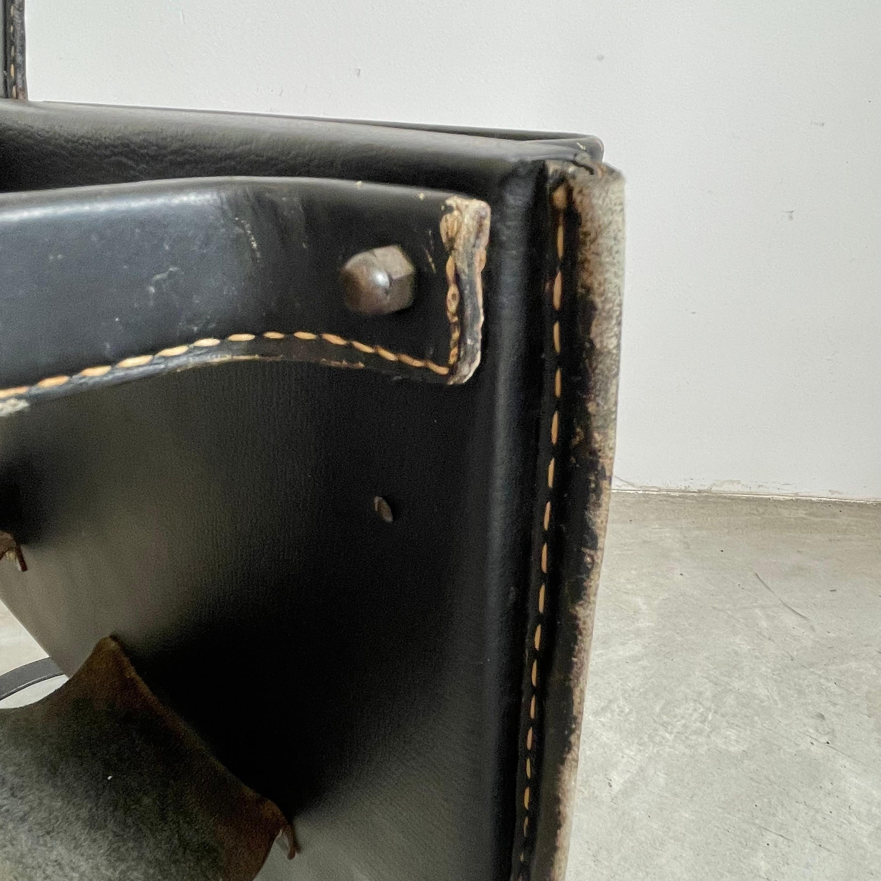 Jacques Adnet Black Leather Magazine Rack, 1950s For Sale 7
