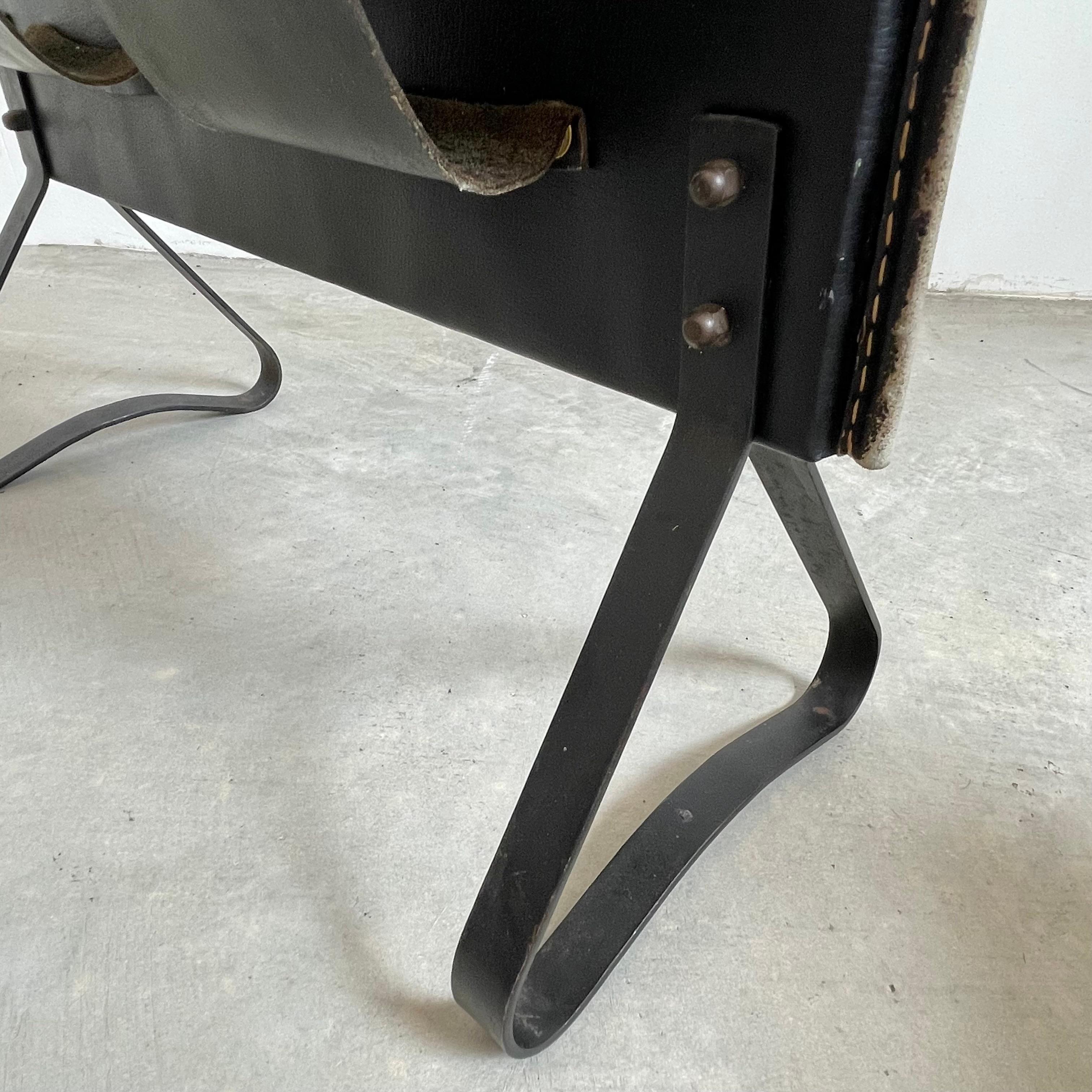 Jacques Adnet Black Leather Magazine Rack, 1950s For Sale 8