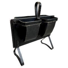 Jacques Adnet Black Leather Magazine Rack, 1950s