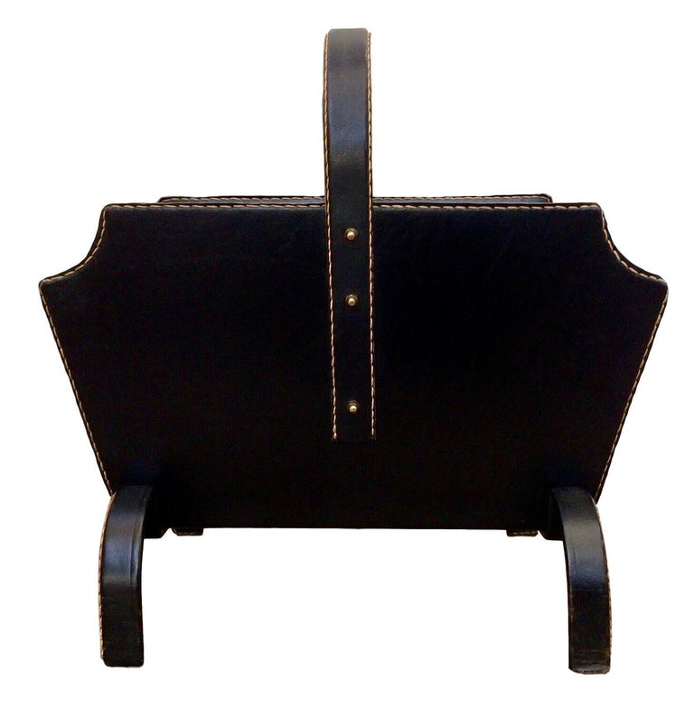 Jacques Black Leather Magazine Rack at 1stdibs