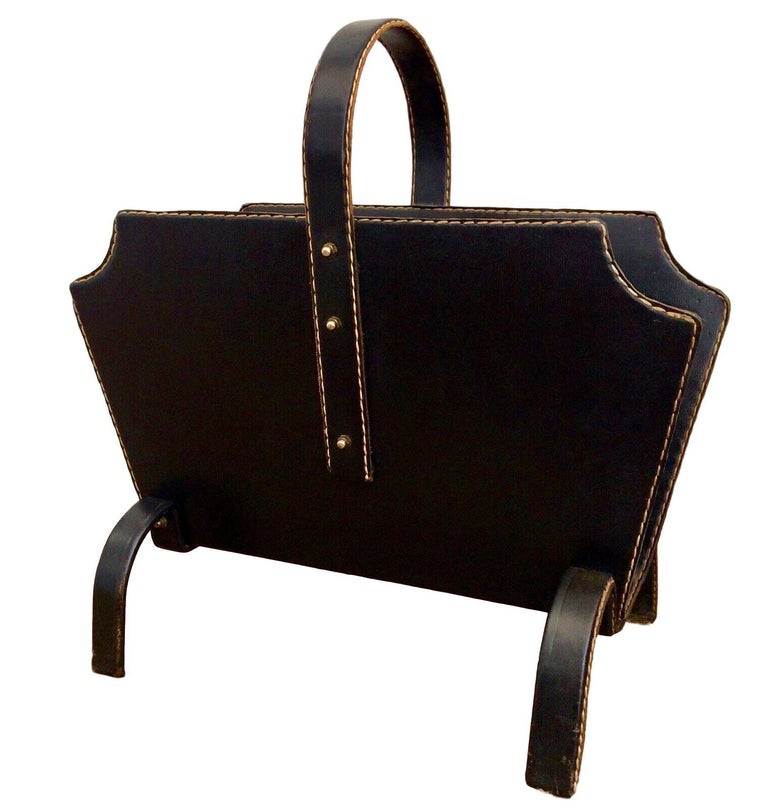 Jacques Black Leather Magazine Rack at 1stdibs