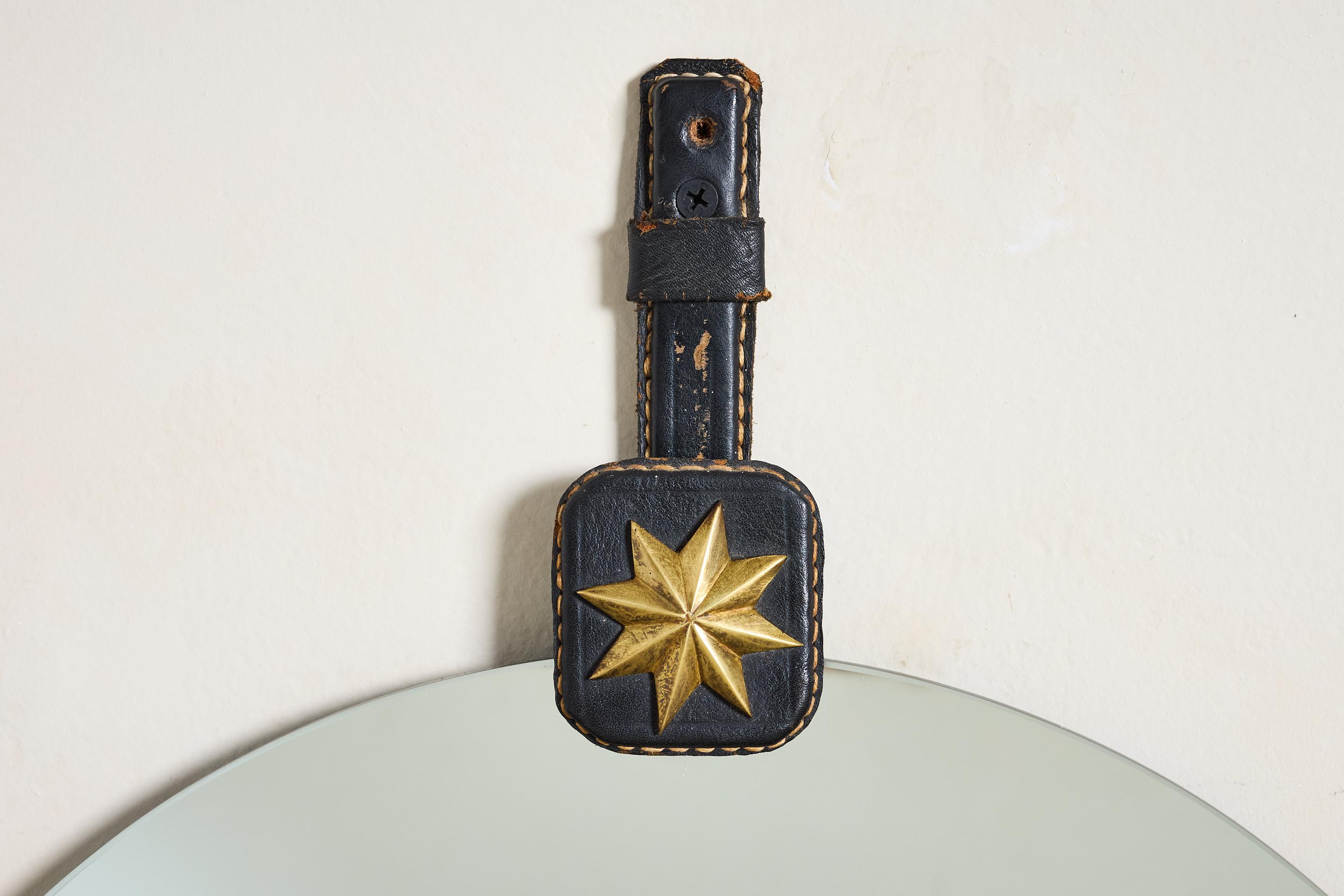 Jacques Adnet Black Leather Mirror For Sale 4