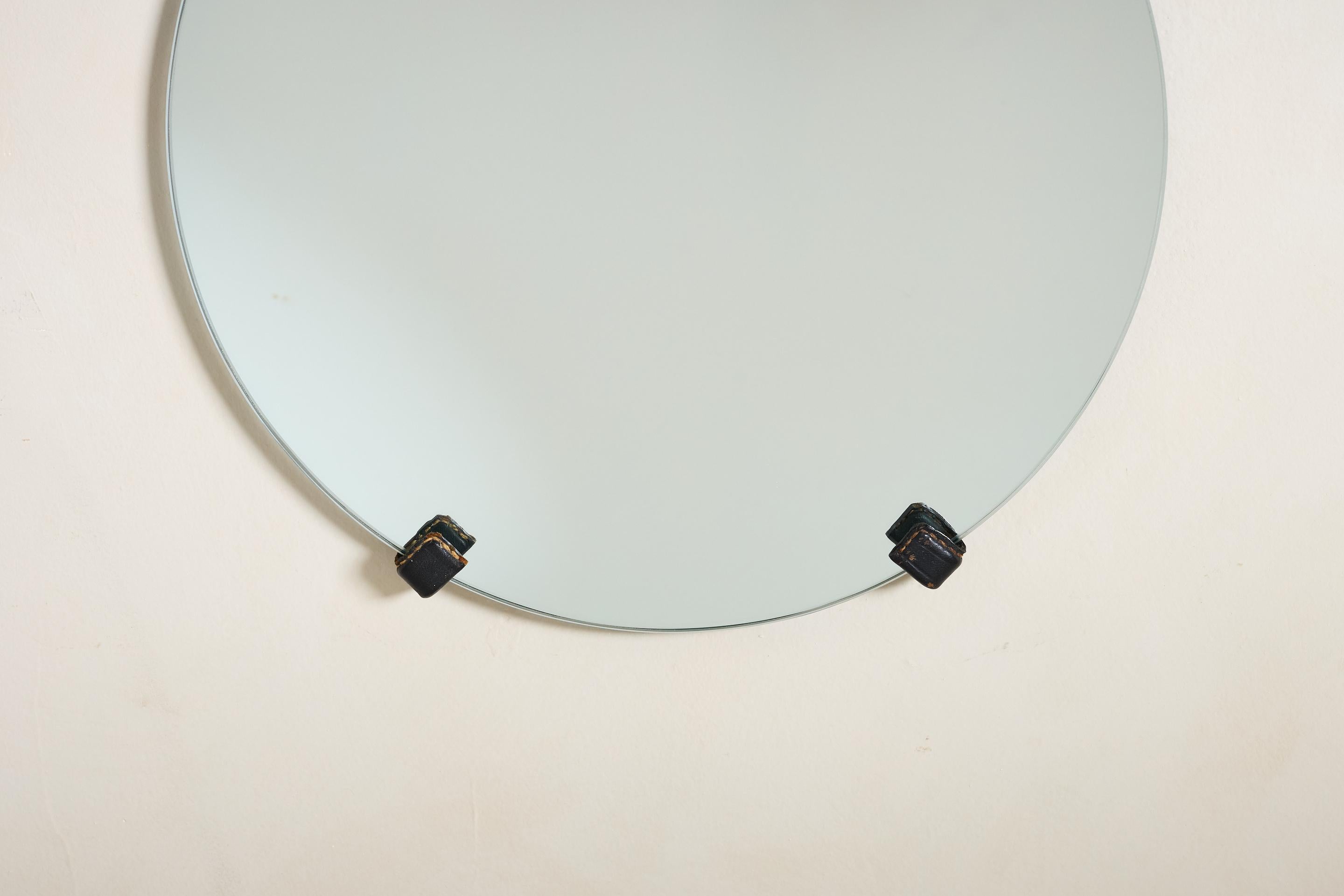 Jacques Adnet Black Leather Mirror For Sale 3