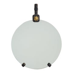 Jacques Adnet Black Leather Mirror