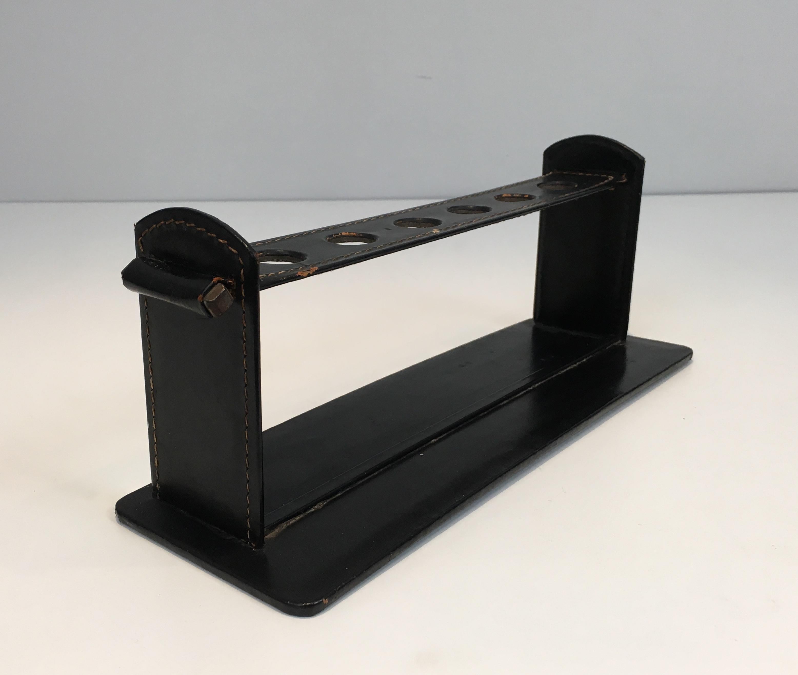 Jacques Adnet, Black Leather Pipes Displayer, French, circa 1950 For Sale 5