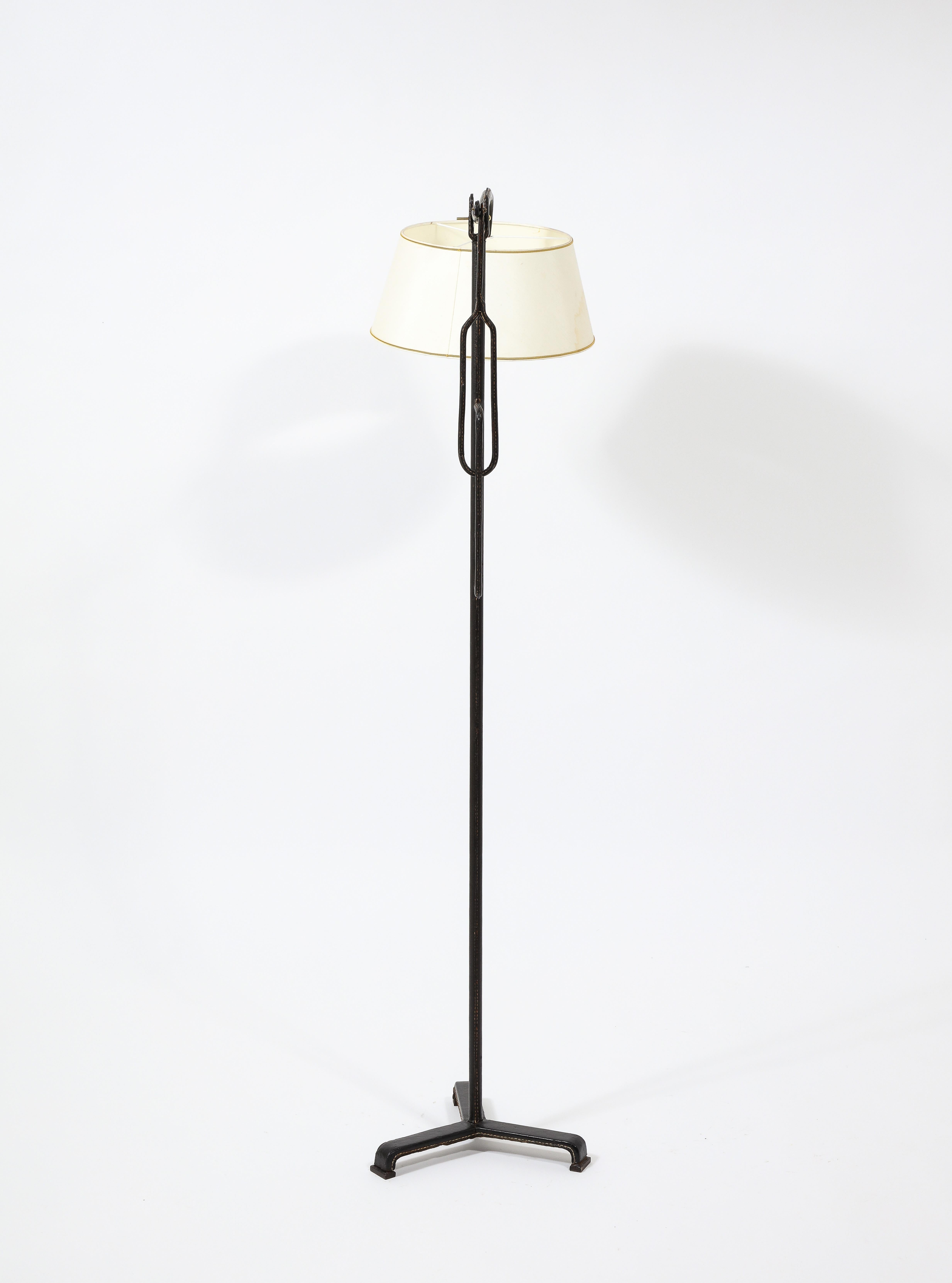 Jacques Adnet: Stehlampe aus schwarzem Leder, Frankreich, 1940er Jahre im Angebot 5
