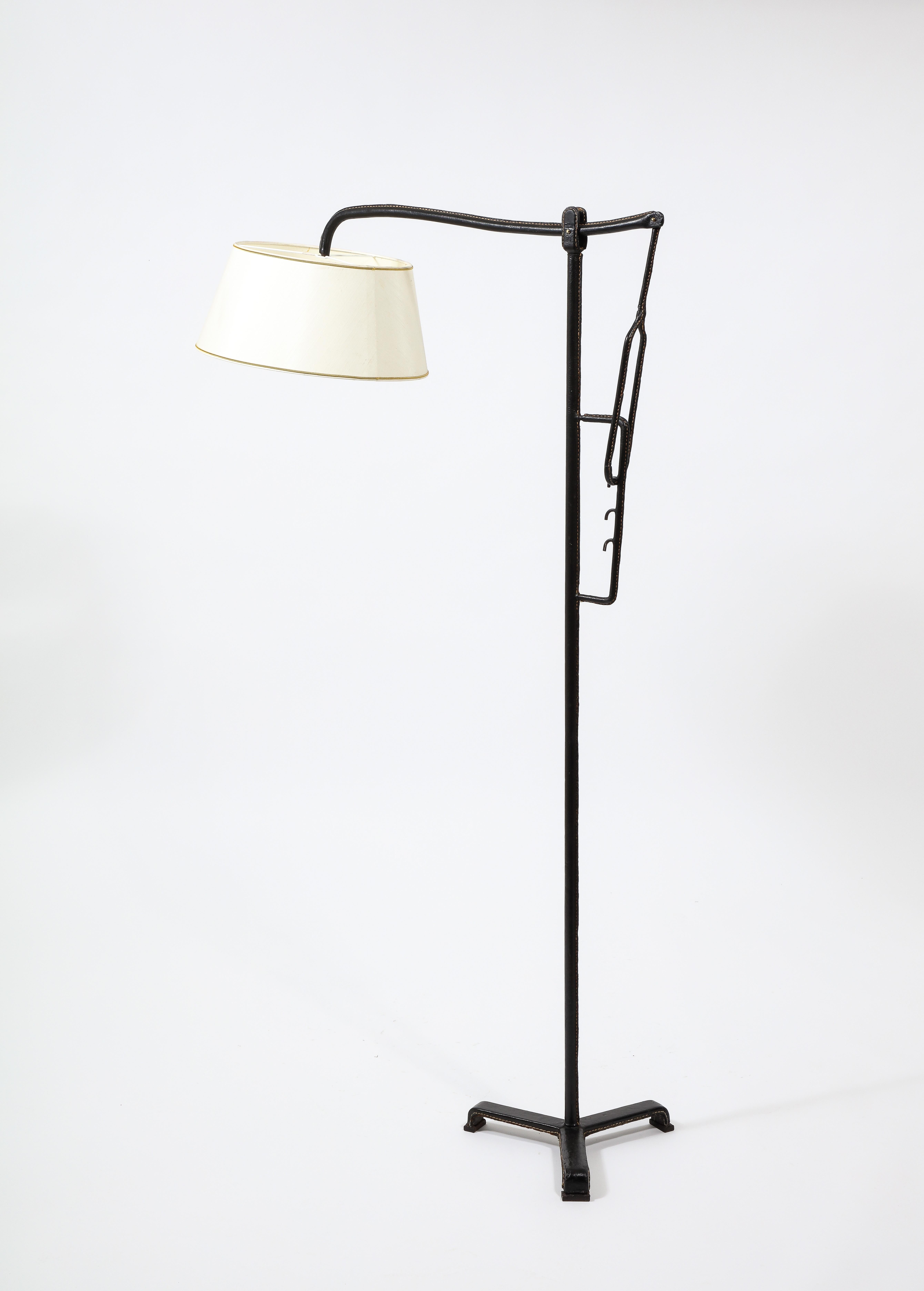 Jacques Adnet Black Leather Potence Floor Lamp, France 1940's For Sale 5