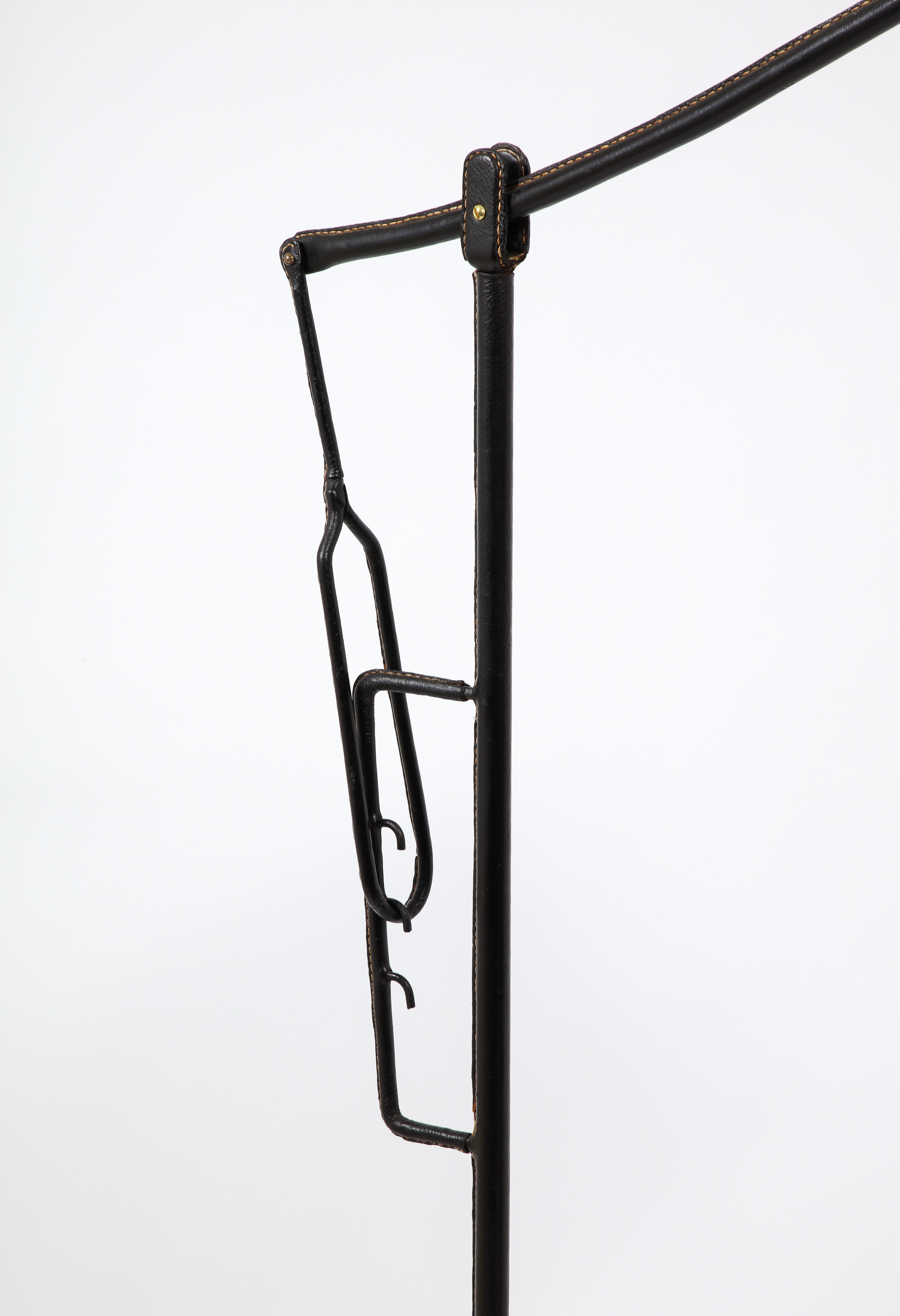 Jacques Adnet Black Leather Potence Floor Lamp, France 1940's For Sale 7