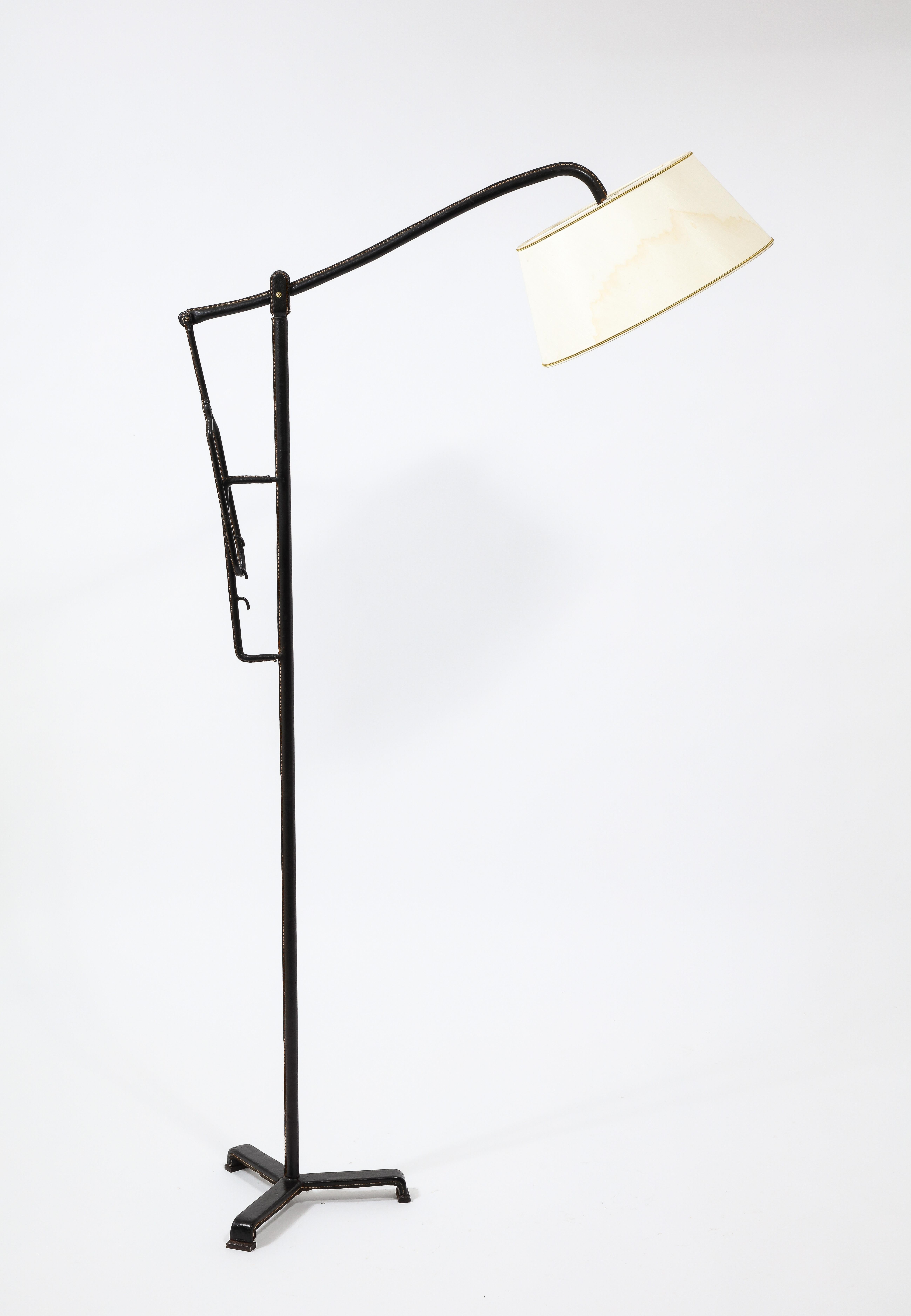 Jacques Adnet Black Leather Potence Floor Lamp, France 1940's For Sale 8