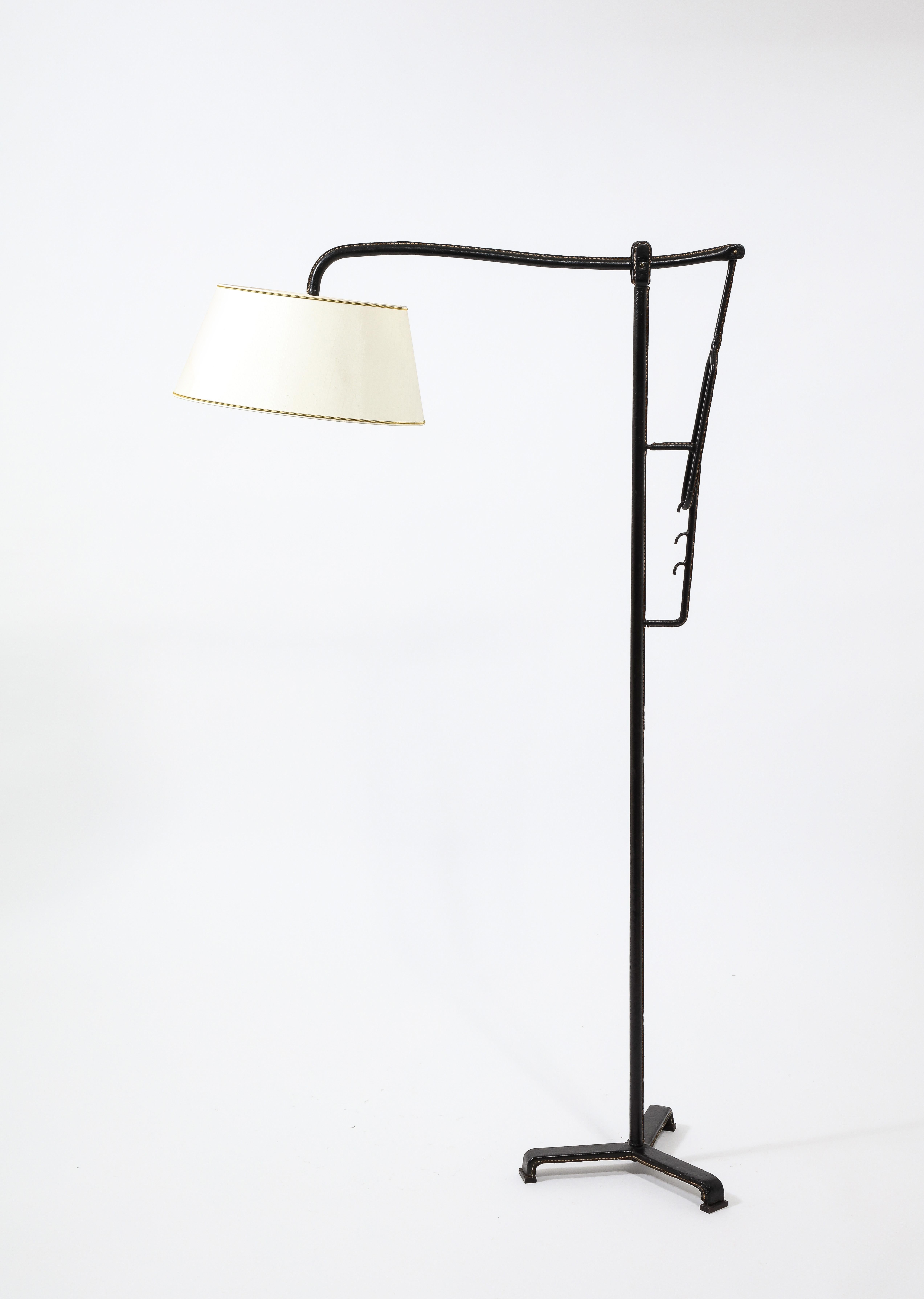 Jacques Adnet Black Leather Potence Floor Lamp, France 1940's For Sale 11