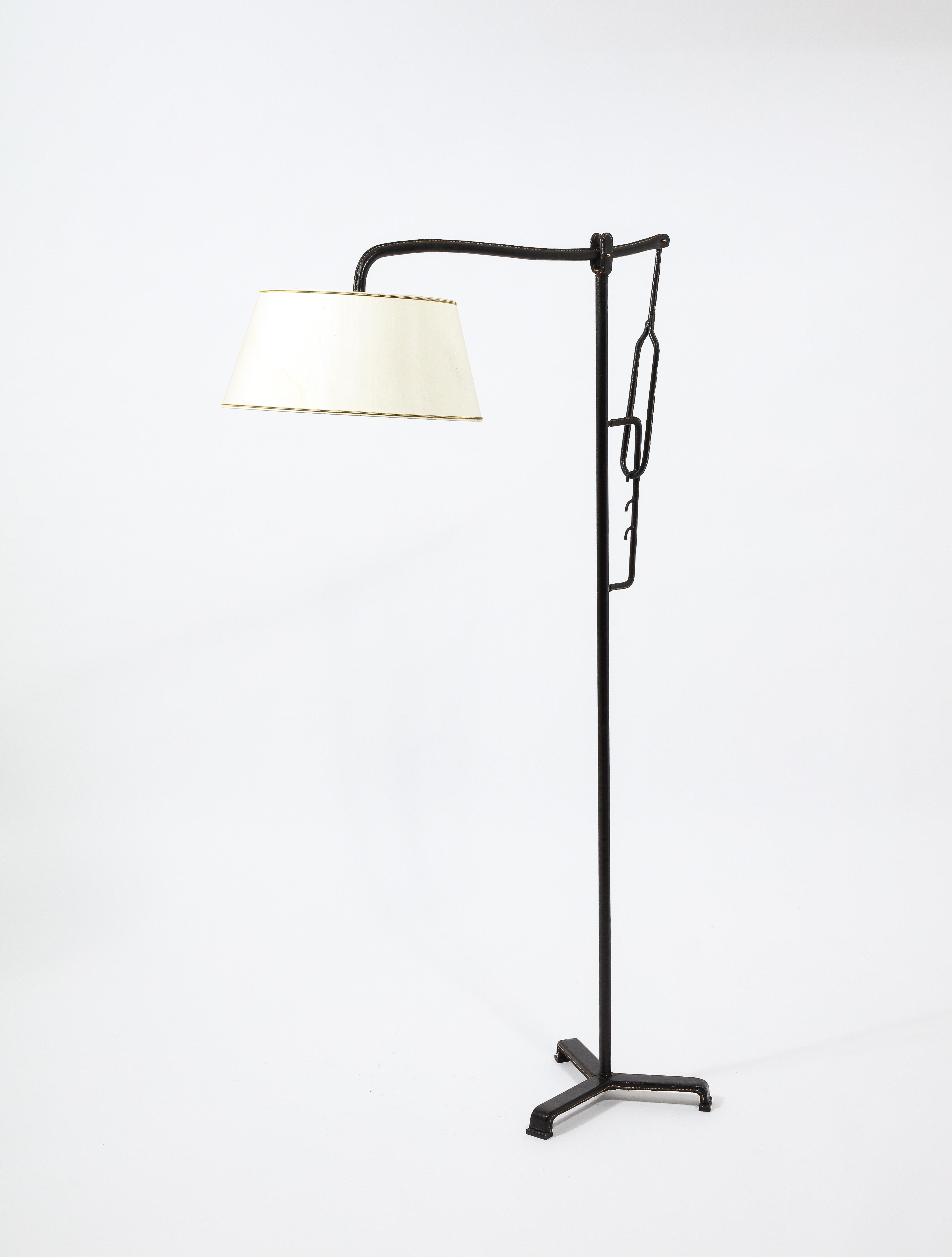 Jacques Adnet Black Leather Potence Floor Lamp, France 1940's For Sale 12