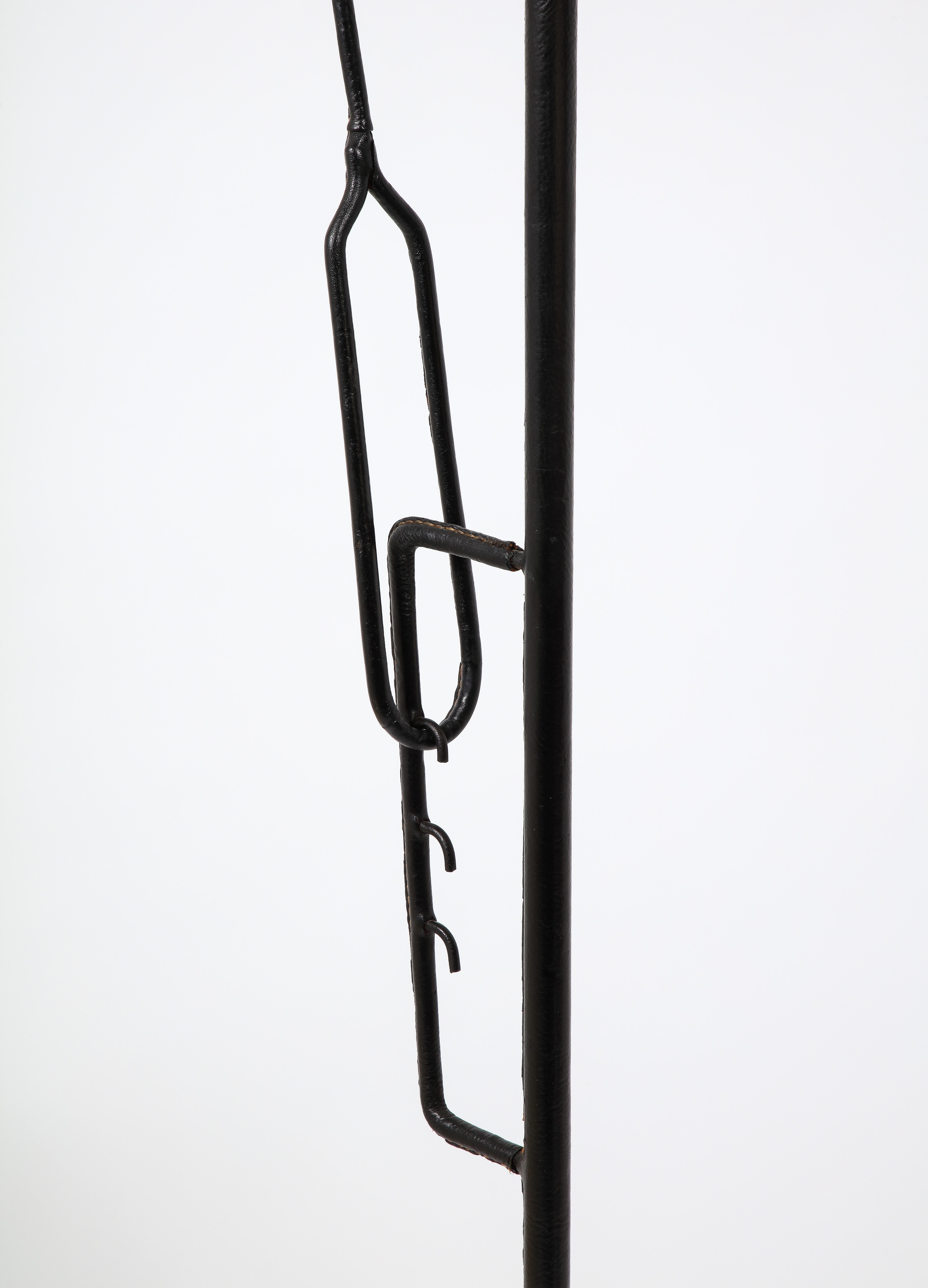 20th Century Jacques Adnet Black Leather Potence Floor Lamp, France 1940's For Sale